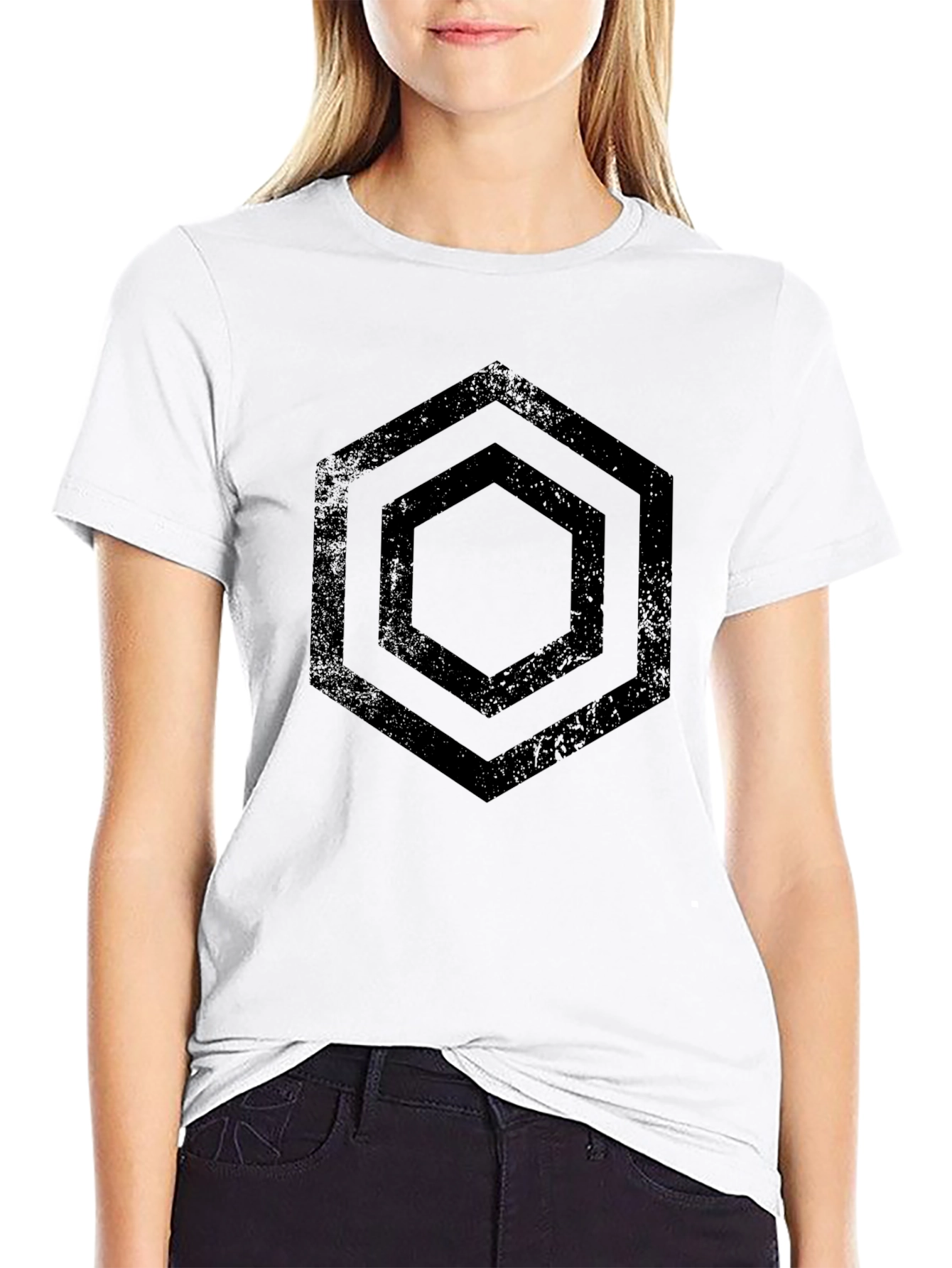 Hexagon Graphic Tee - Black Geometric Design T-Shirt