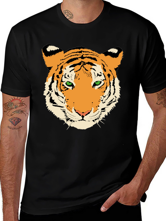 Tiger Face Graphic Tee - Black Cotton T-Shirt