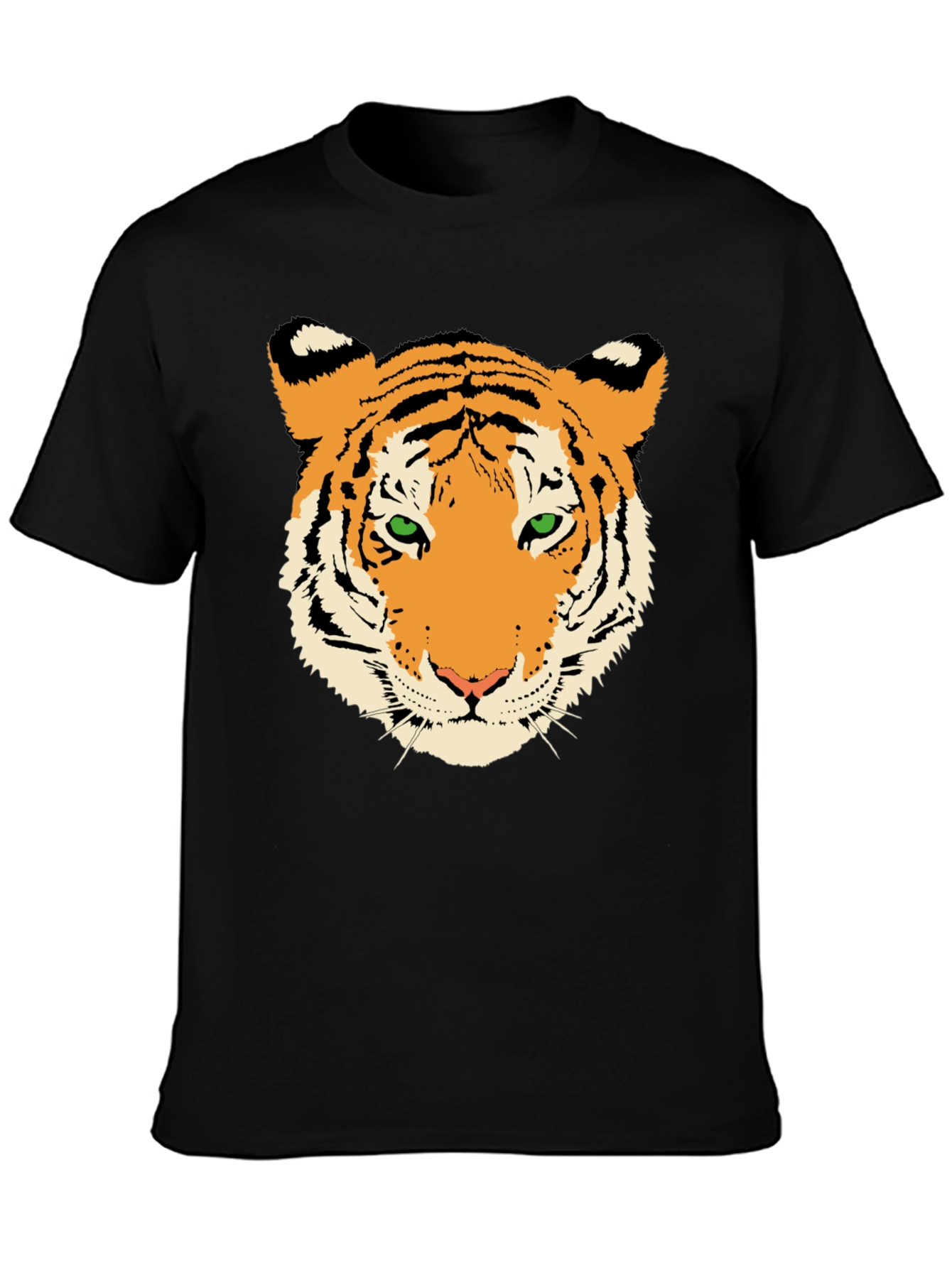 Tiger Face Graphic Tee - Black Cotton T-Shirt