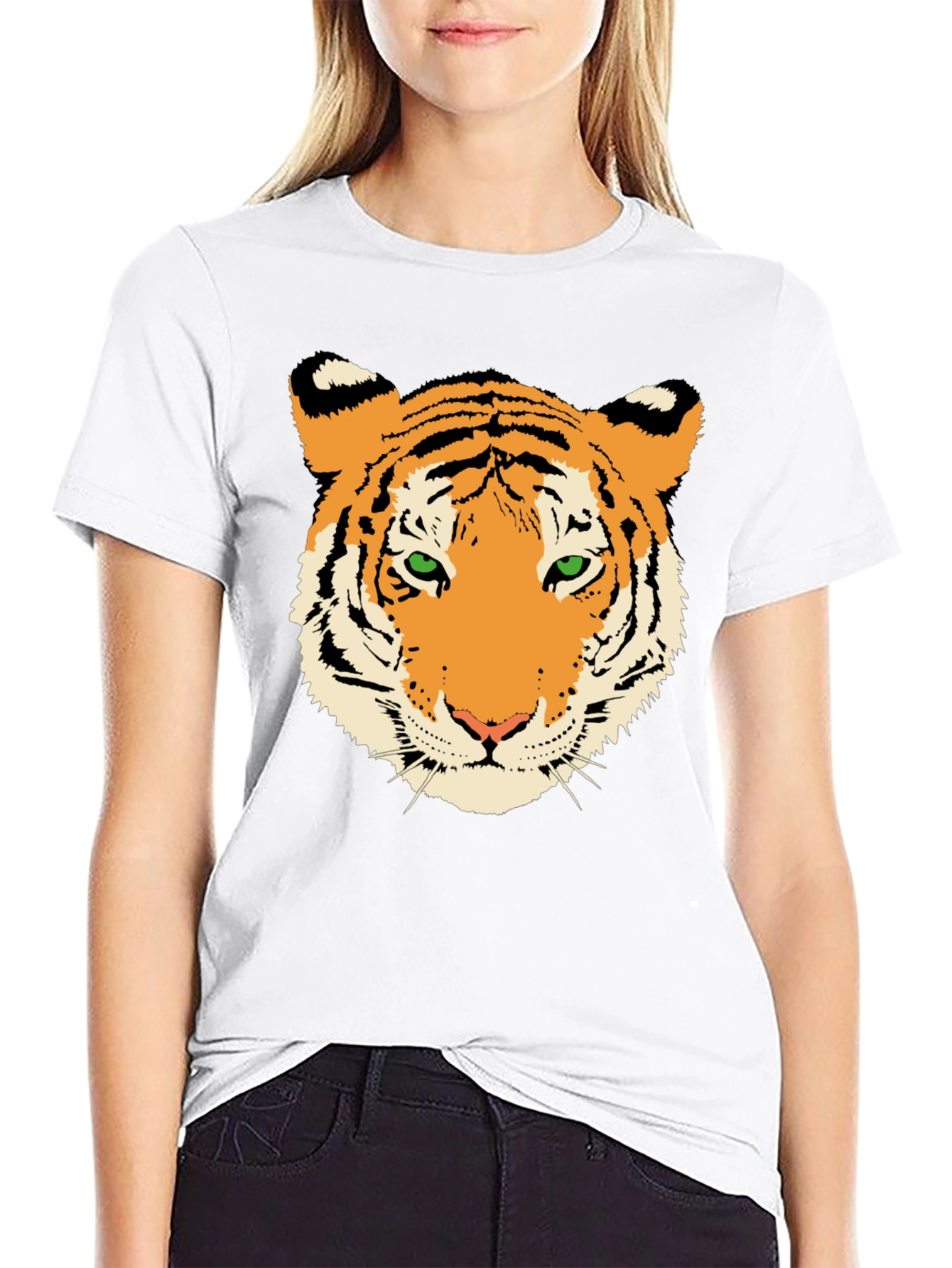 Tiger Face Graphic Tee - Black Cotton T-Shirt