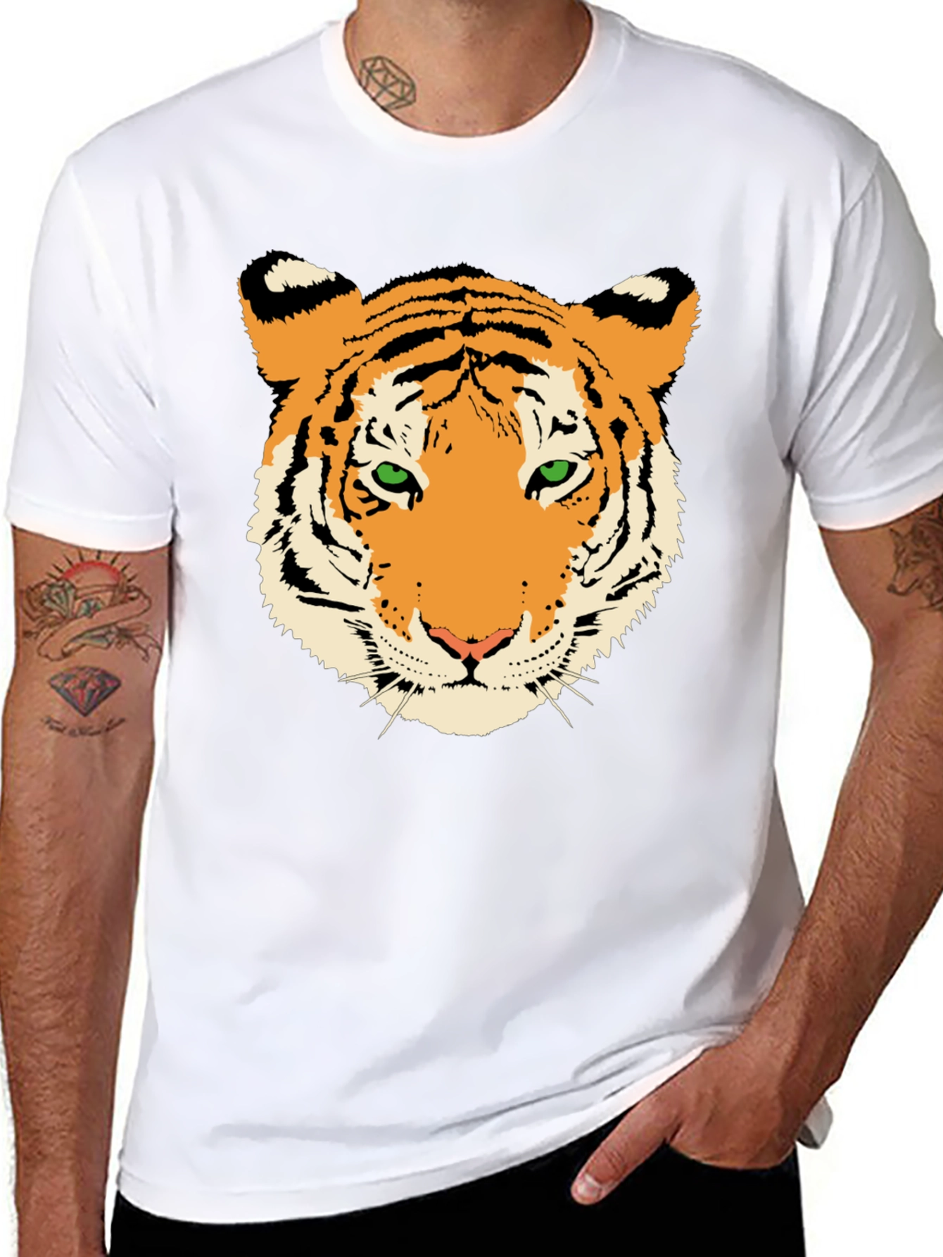 Tiger Face Graphic Tee - Black Cotton T-Shirt