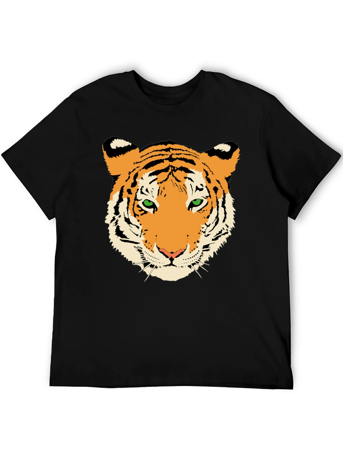 Tiger Face Graphic Tee - Black Cotton T-Shirt
