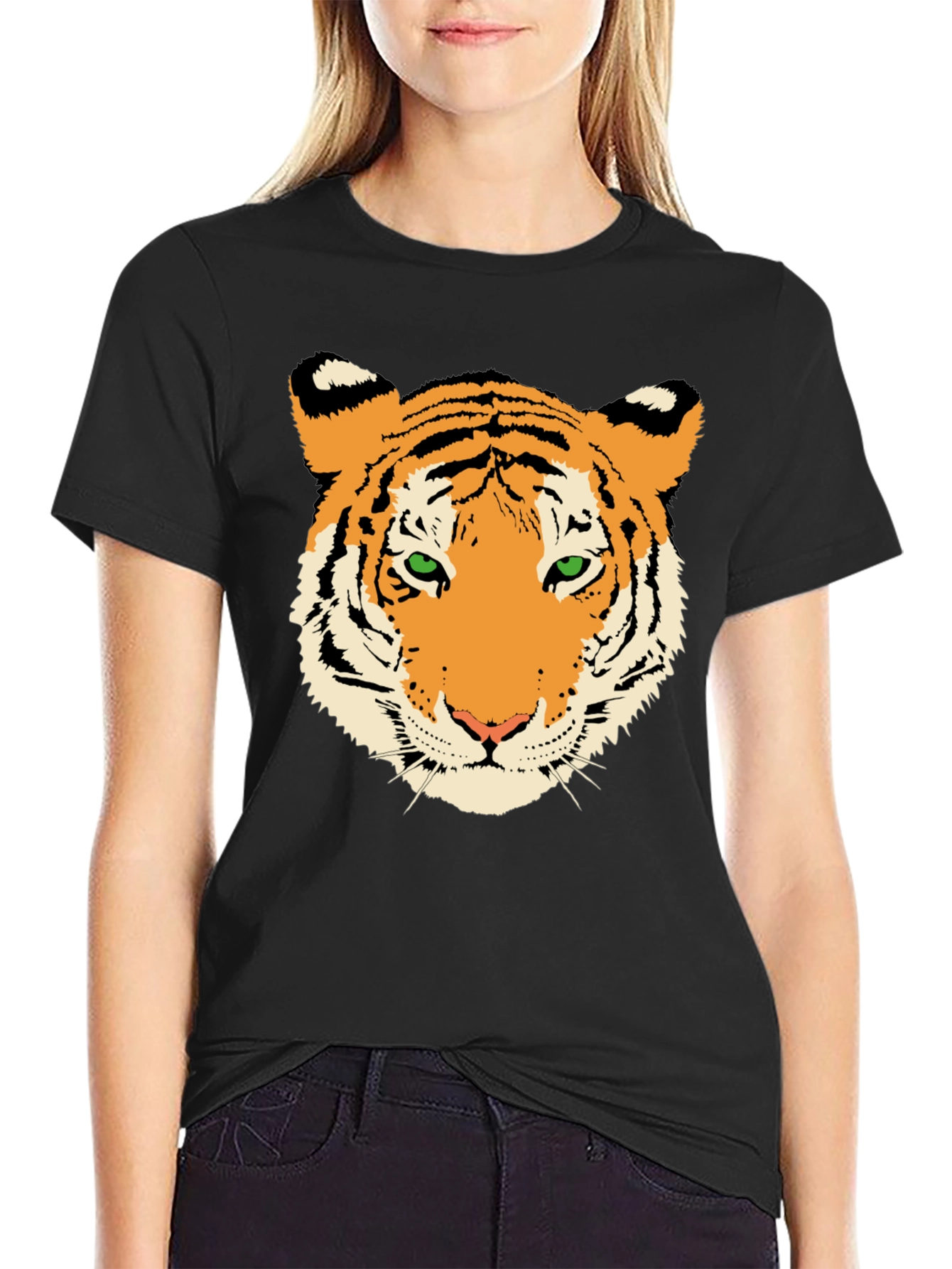 Tiger Face Graphic Tee - Black Cotton T-Shirt