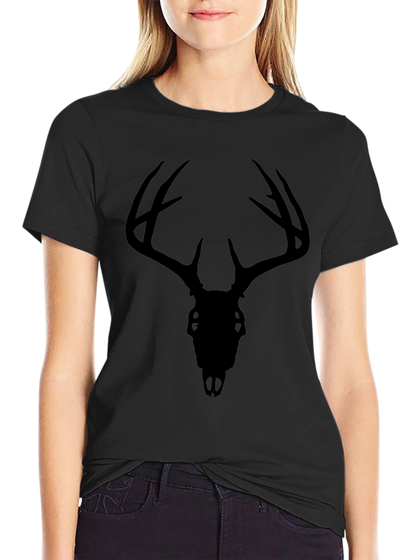 Black Deer Skull Graphic Tee - Mens Casual T-Shirt