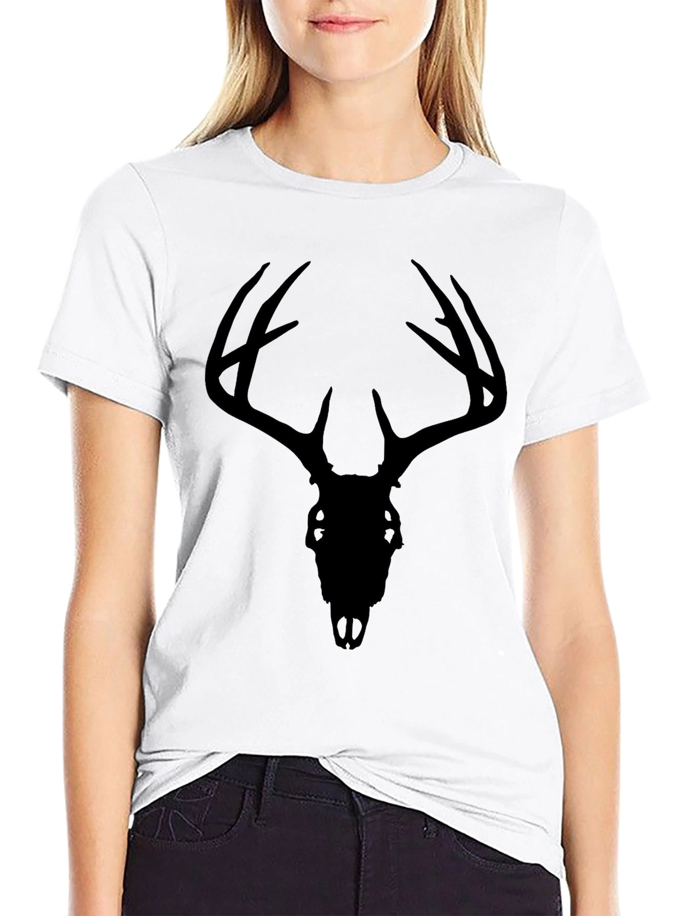 Black Deer Skull Graphic Tee - Mens Casual T-Shirt