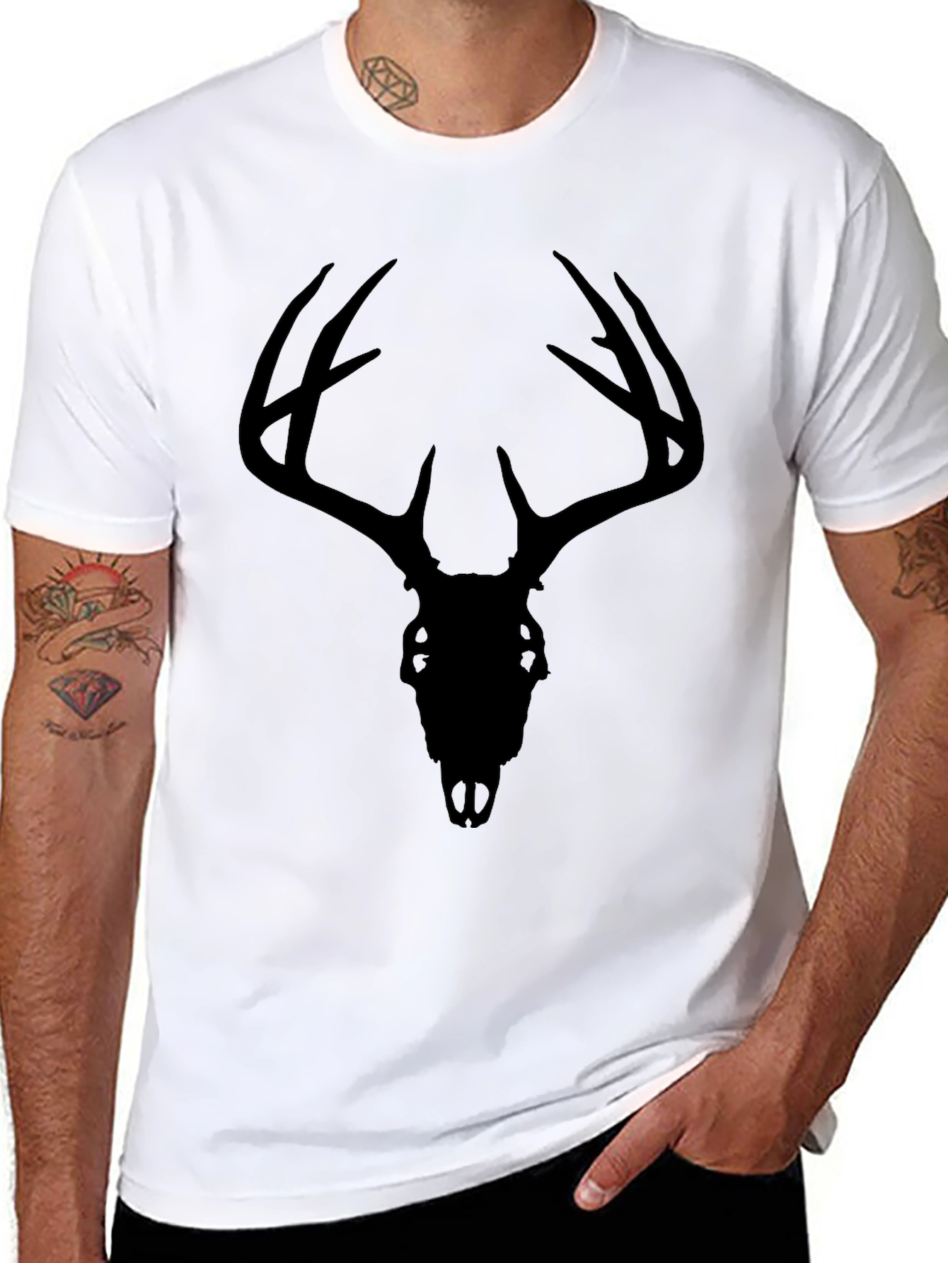 Black Deer Skull Graphic Tee - Mens Casual T-Shirt