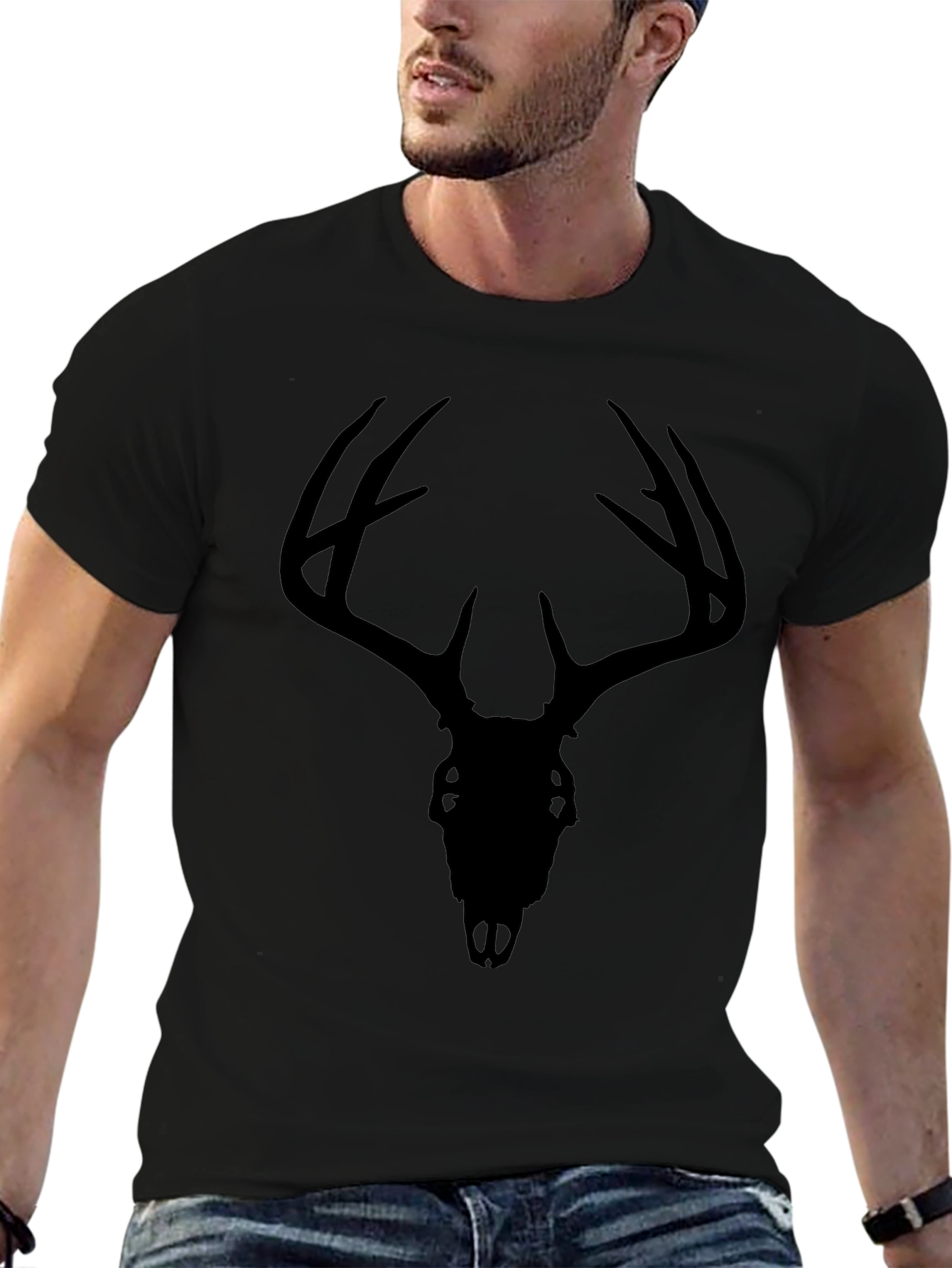 Black Deer Skull Graphic Tee - Mens Casual T-Shirt