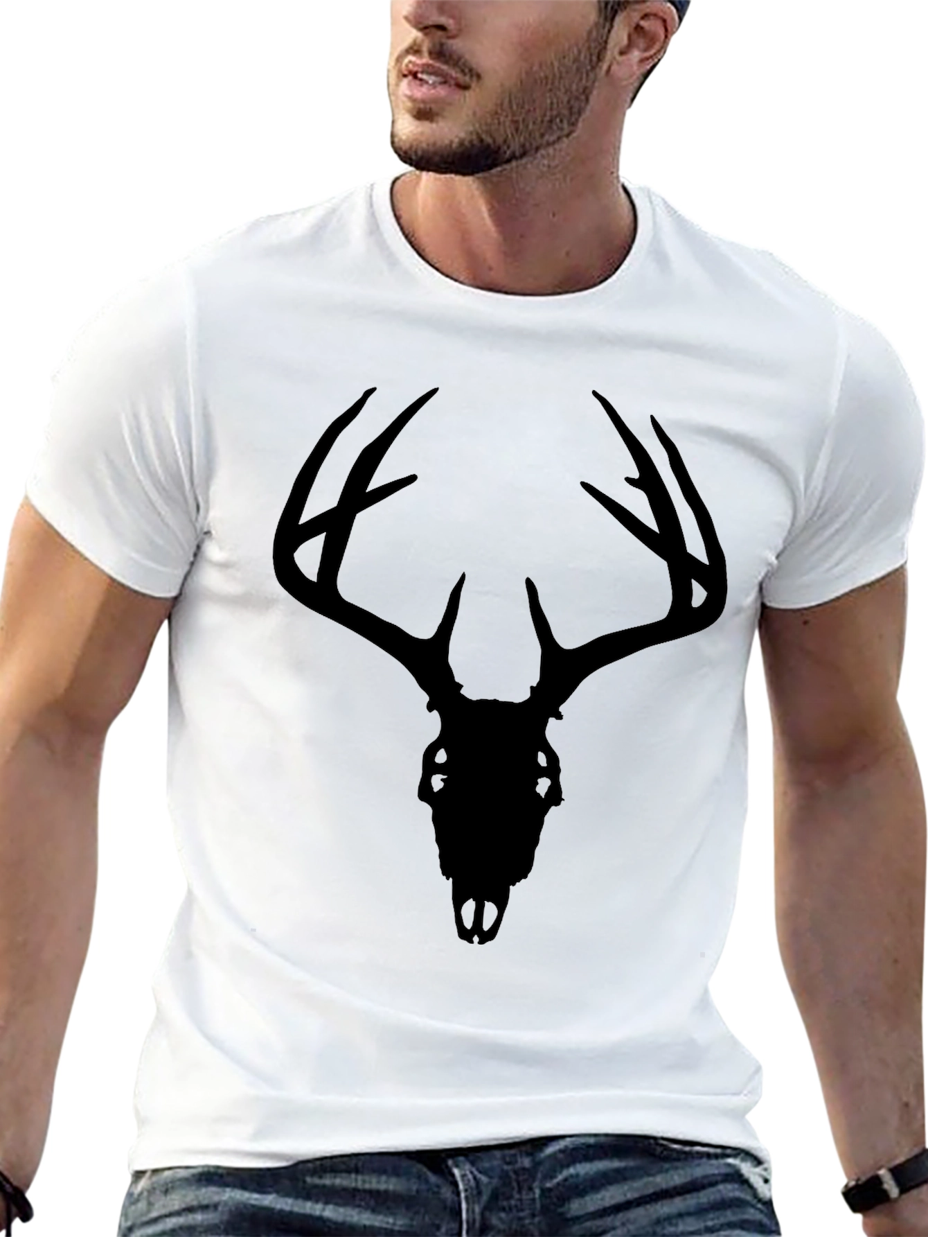 Black Deer Skull Graphic Tee - Mens Casual T-Shirt