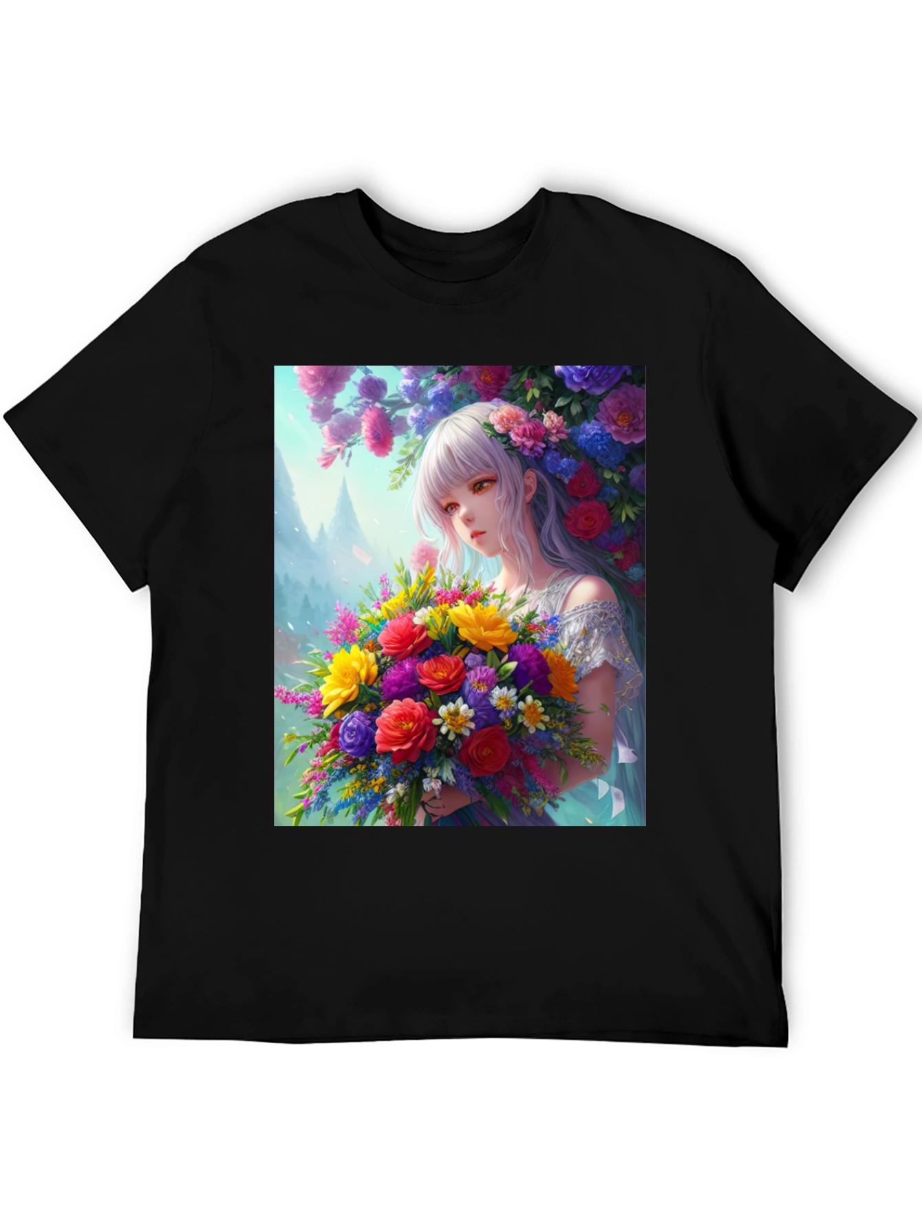 Floral Anime Girl Graphic Tee