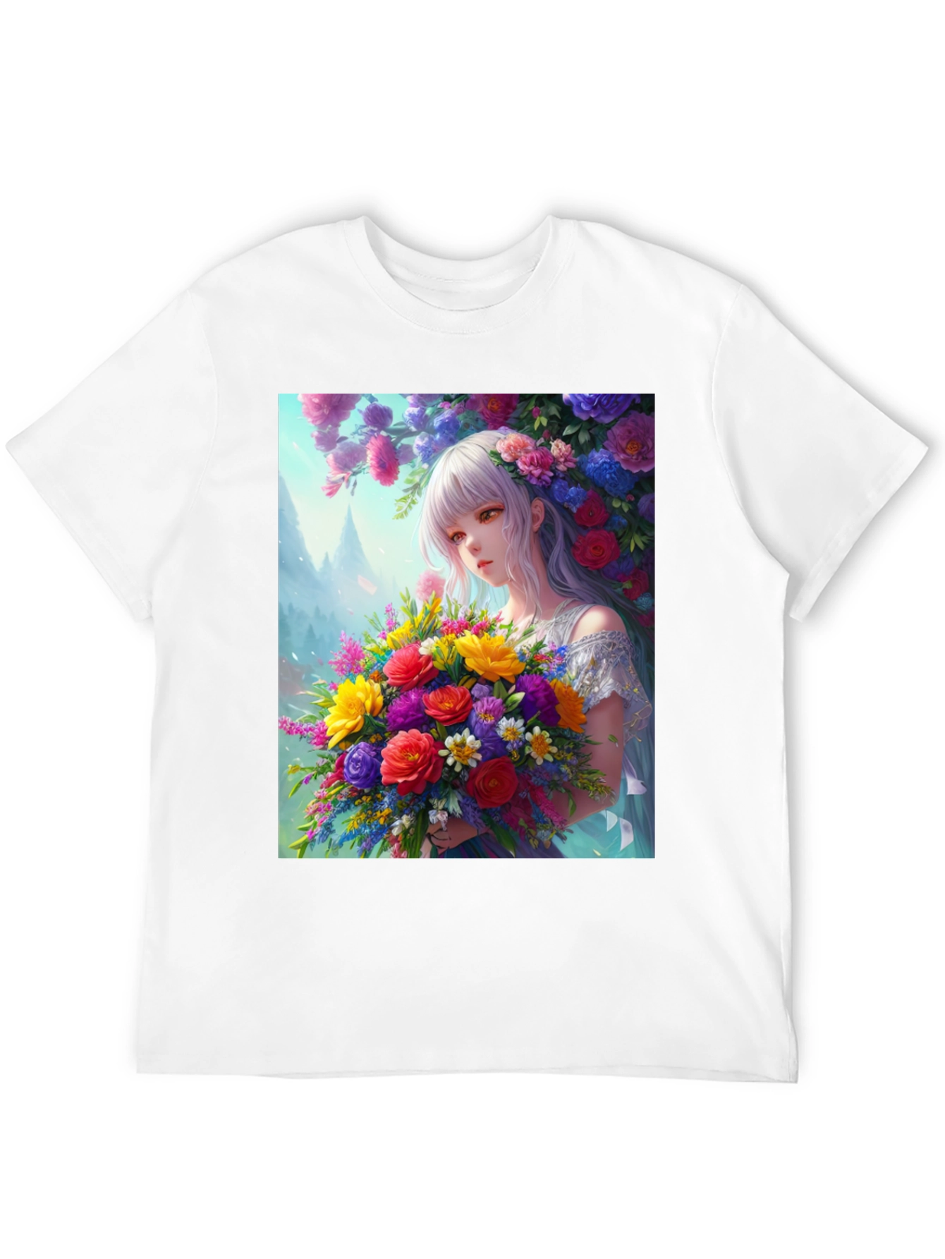 Floral Anime Girl Graphic Tee