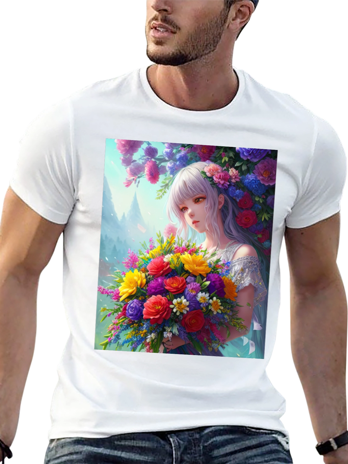 Floral Anime Girl Graphic Tee