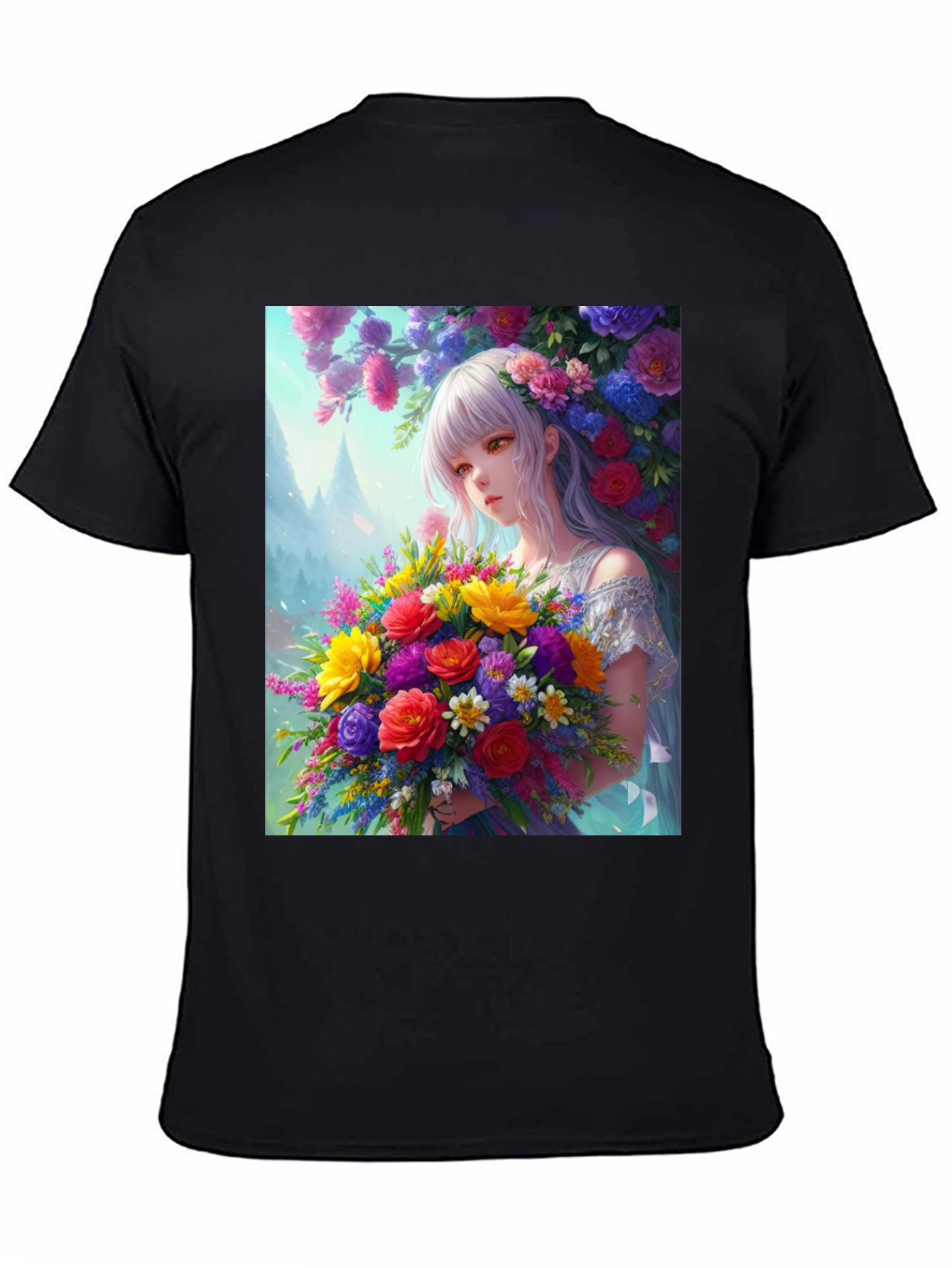 Floral Anime Girl Graphic Tee