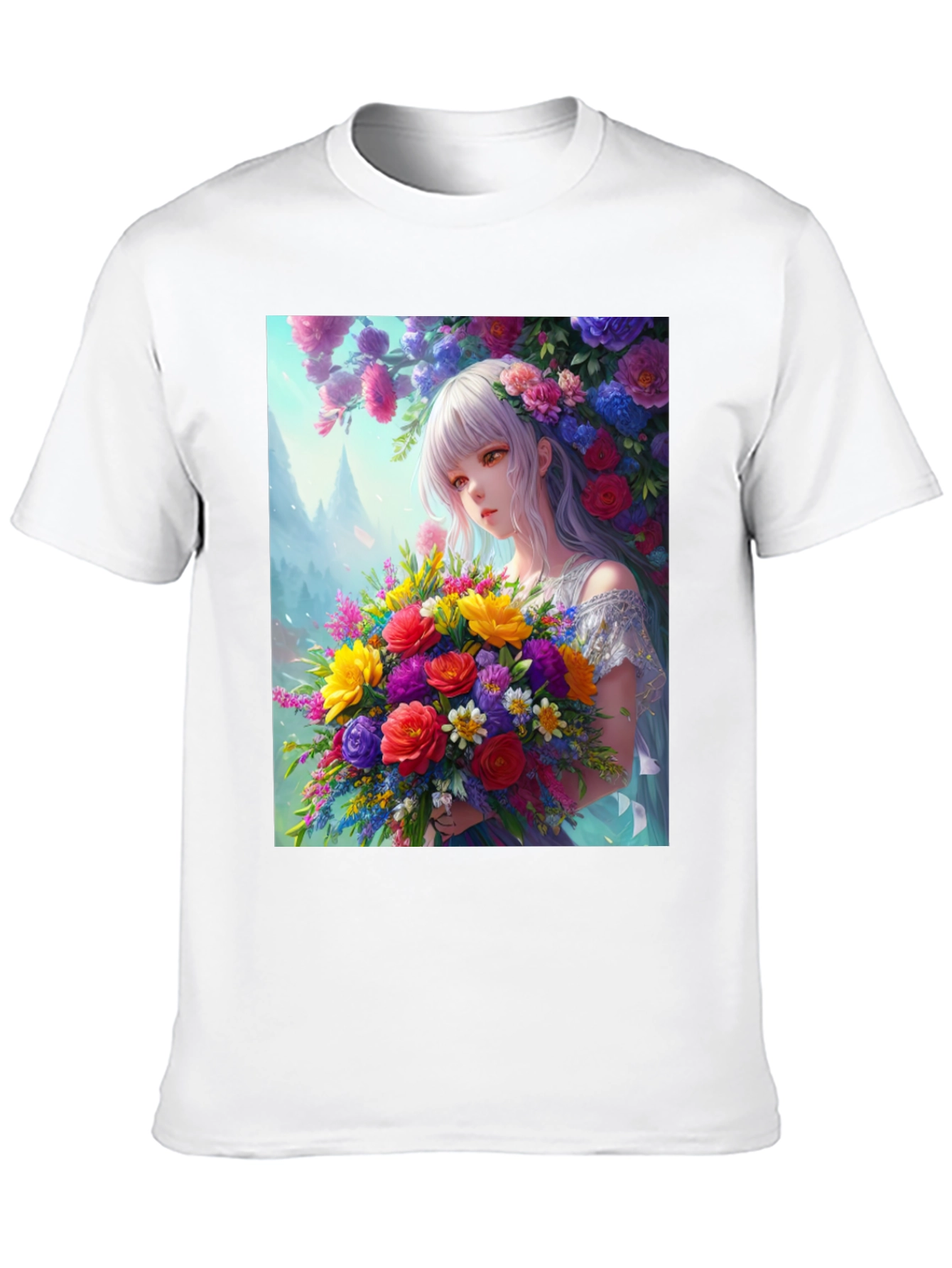 Floral Anime Girl Graphic Tee