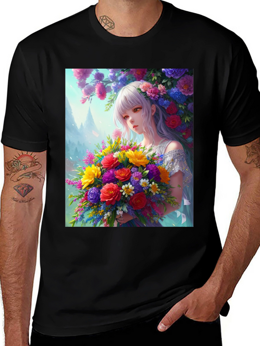 Floral Anime Girl Graphic Tee
