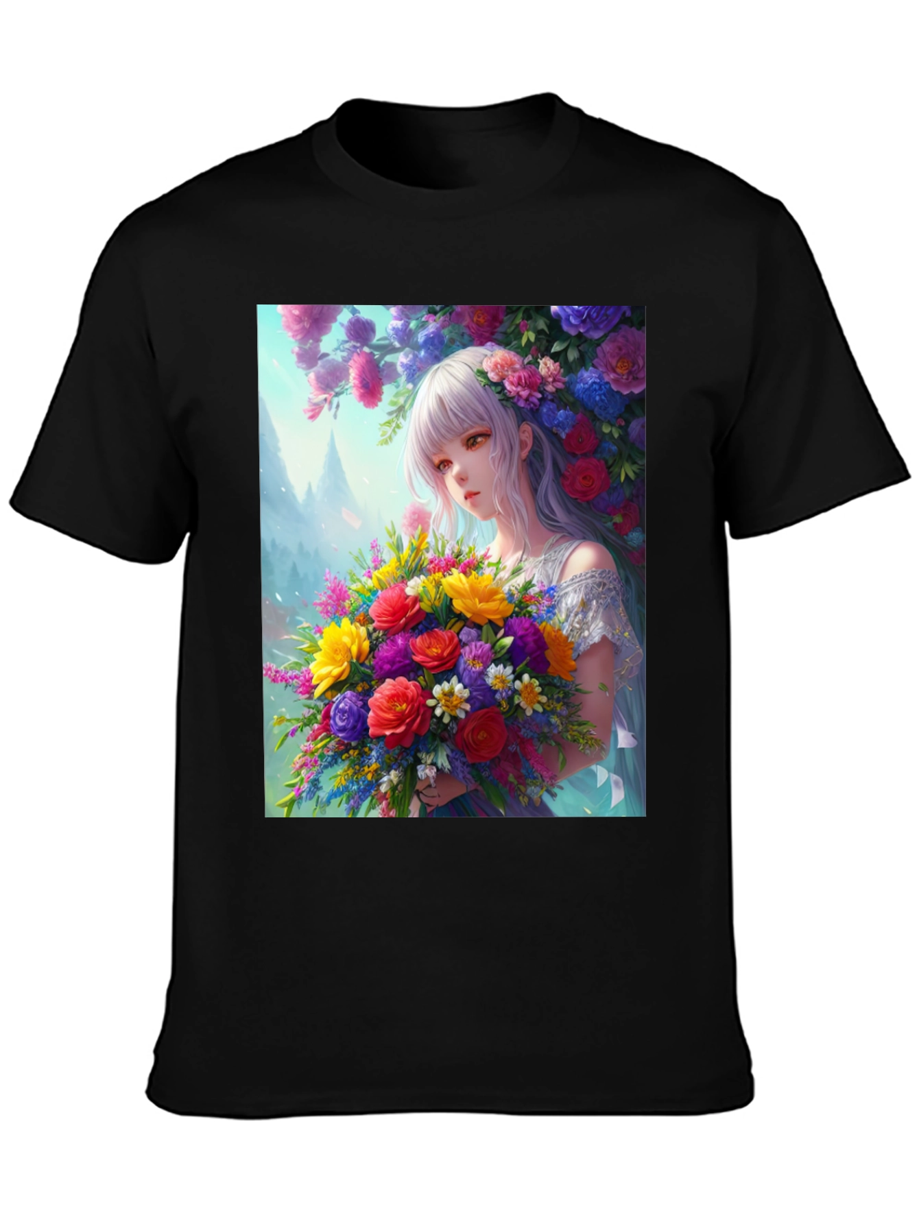 Floral Anime Girl Graphic Tee