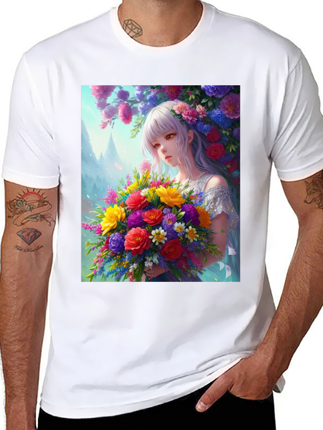 Floral Anime Girl Graphic Tee