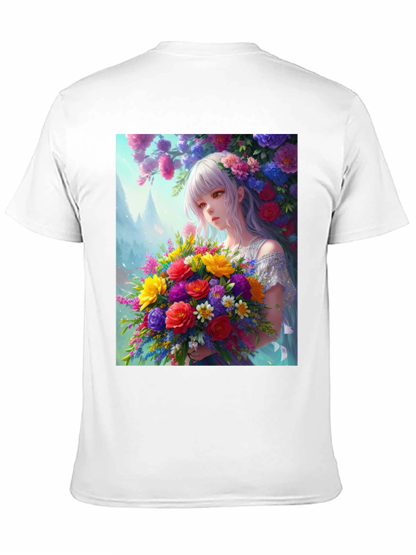 Floral Anime Girl Graphic Tee
