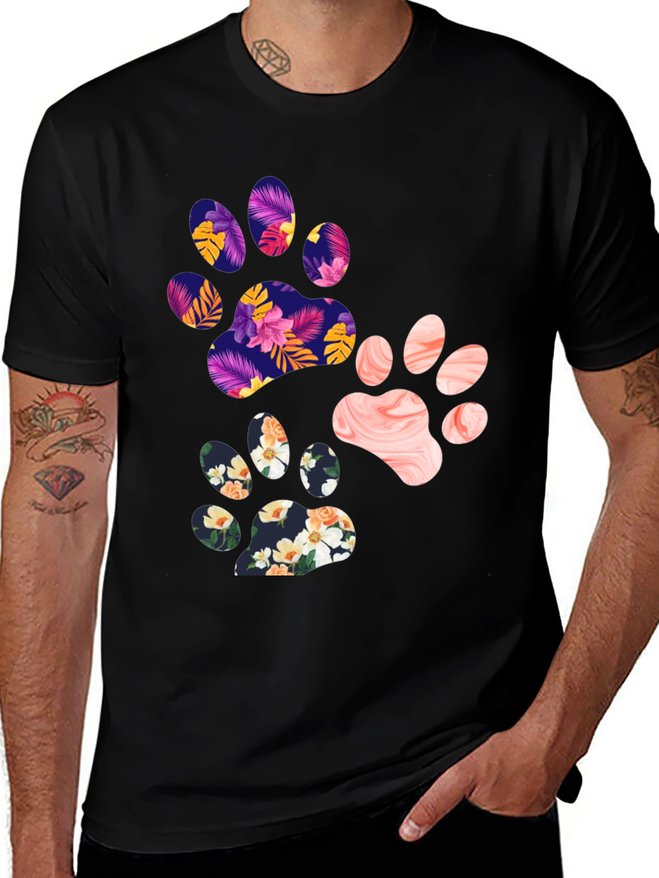 Floral Paw Print Graphic Tee - Unisex