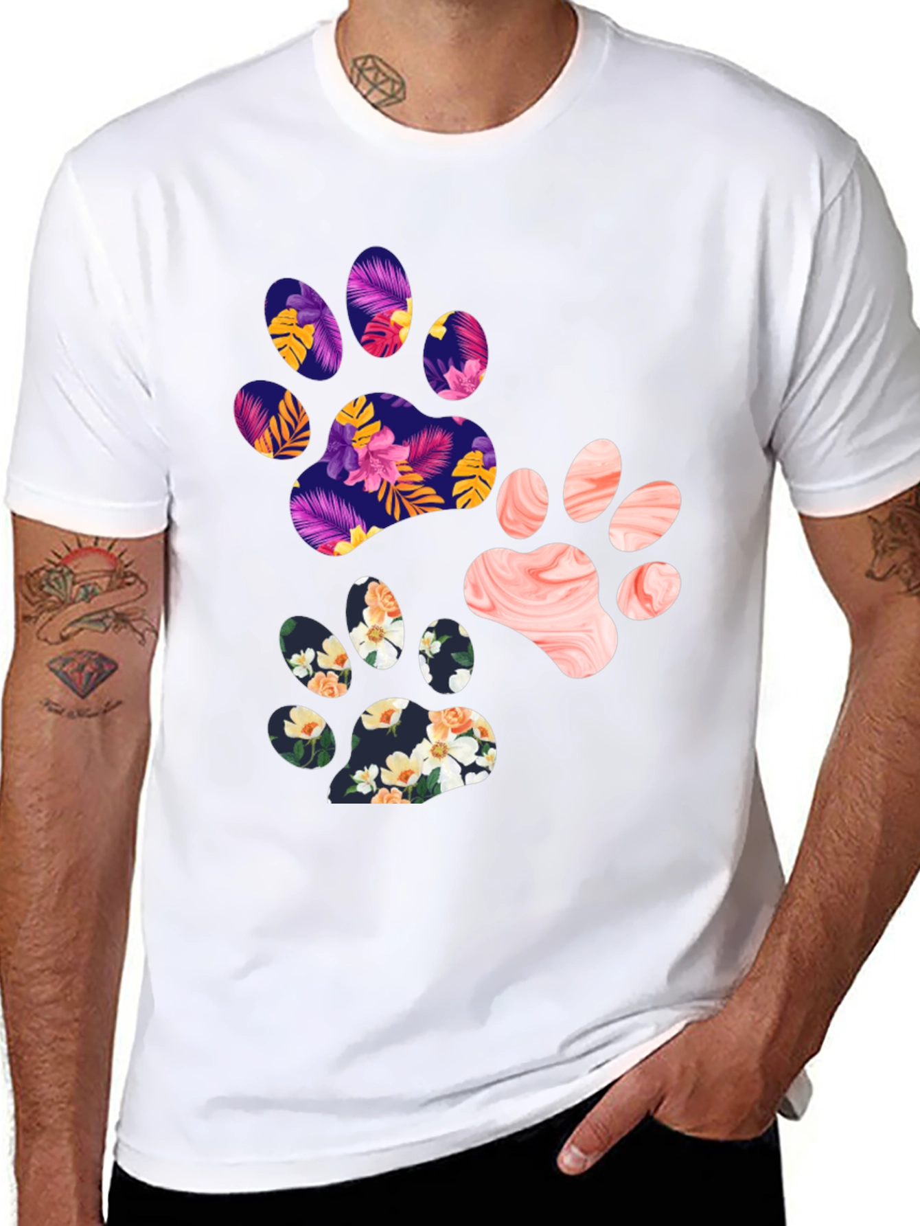 Floral Paw Print Graphic Tee - Unisex