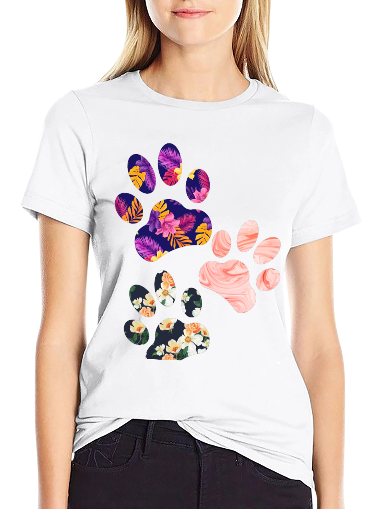 Floral Paw Print Graphic Tee - Unisex
