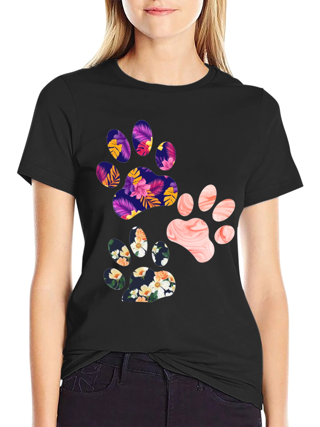 Floral Paw Print Graphic Tee - Unisex