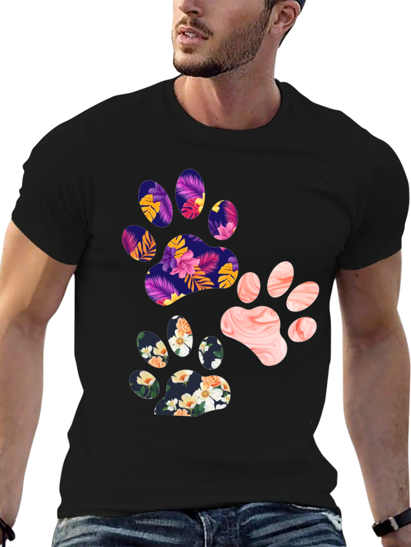 Floral Paw Print Graphic Tee - Unisex