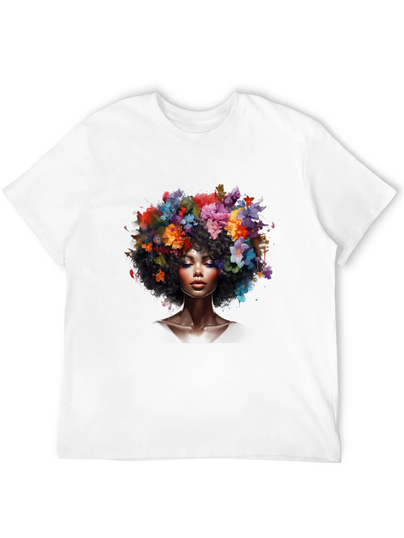 Floral Afro Woman Black T-Shirt