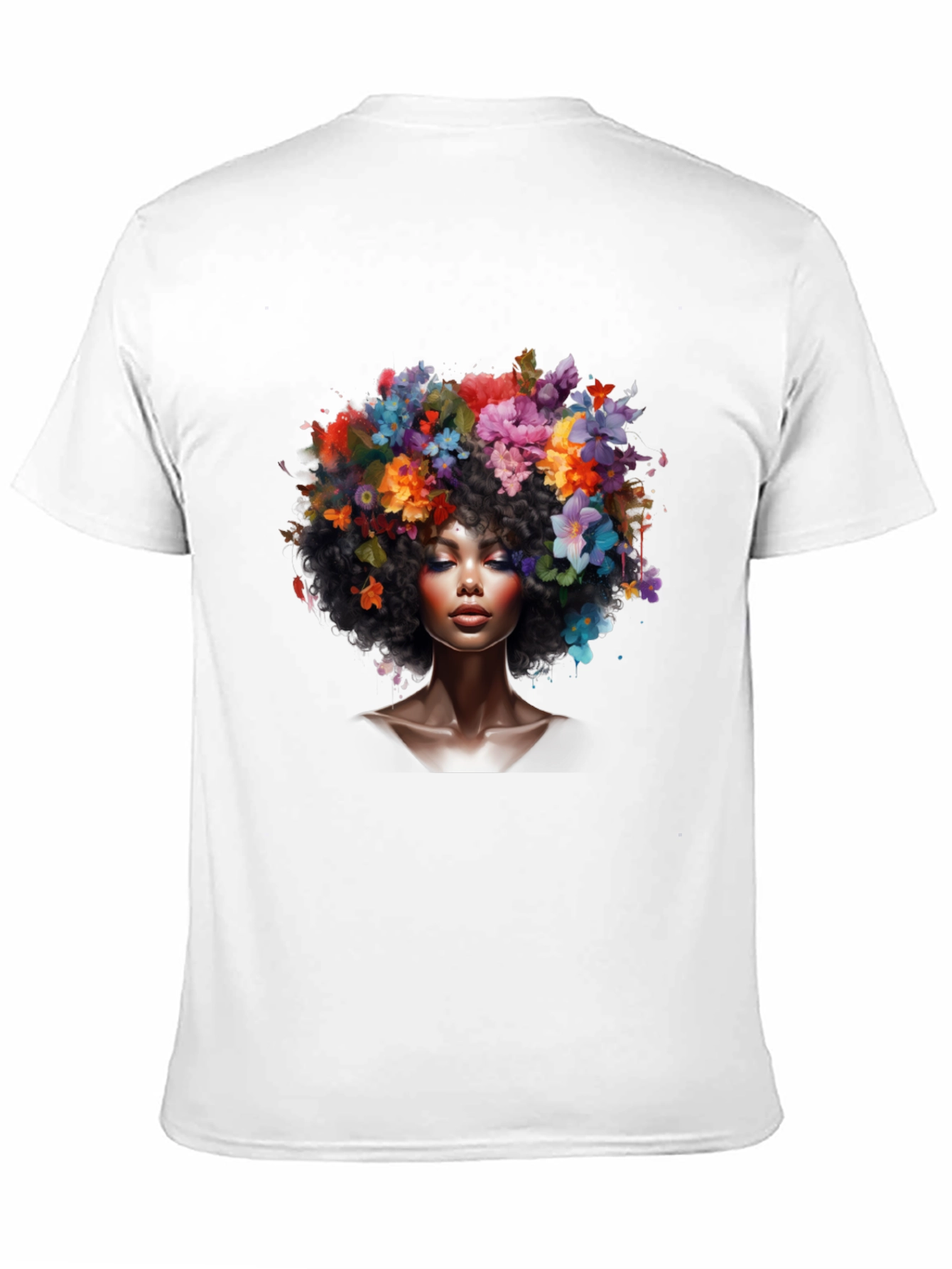 Floral Afro Woman Black T-Shirt