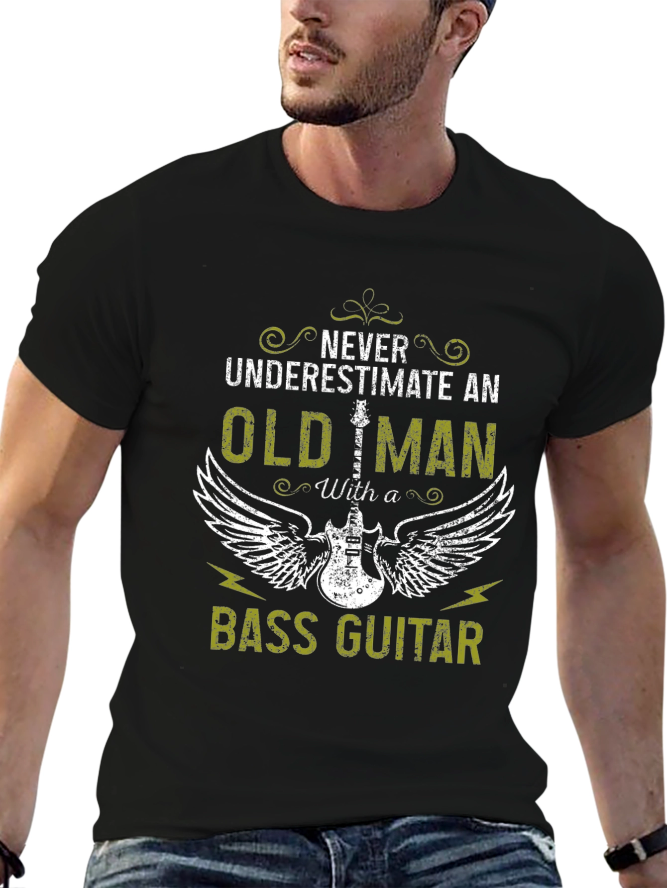 Old Man Bass Guitar T-Shirt - Never Underestimate!