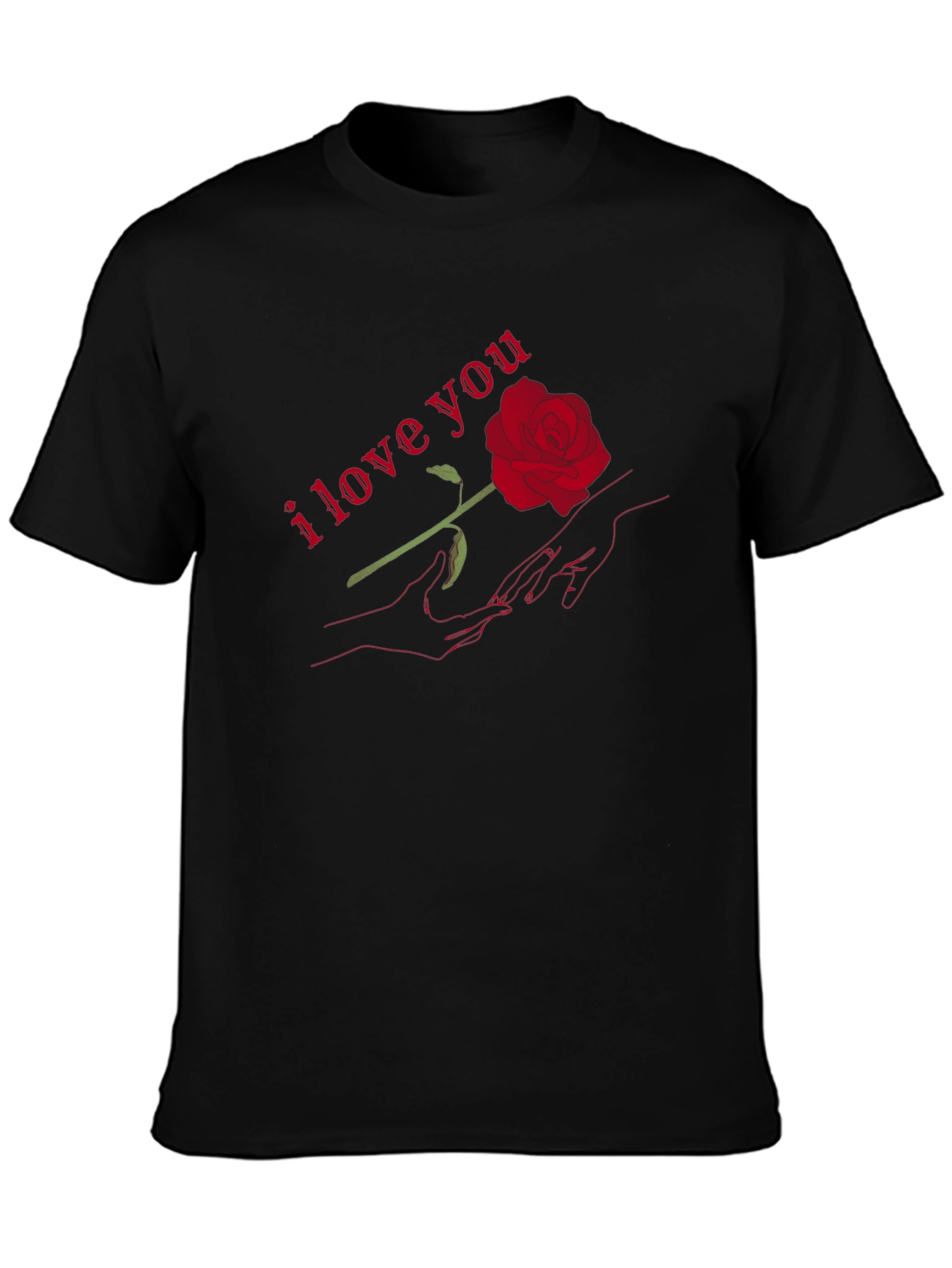 Romantic I Love You Rose Graphic T-Shirt - Black
