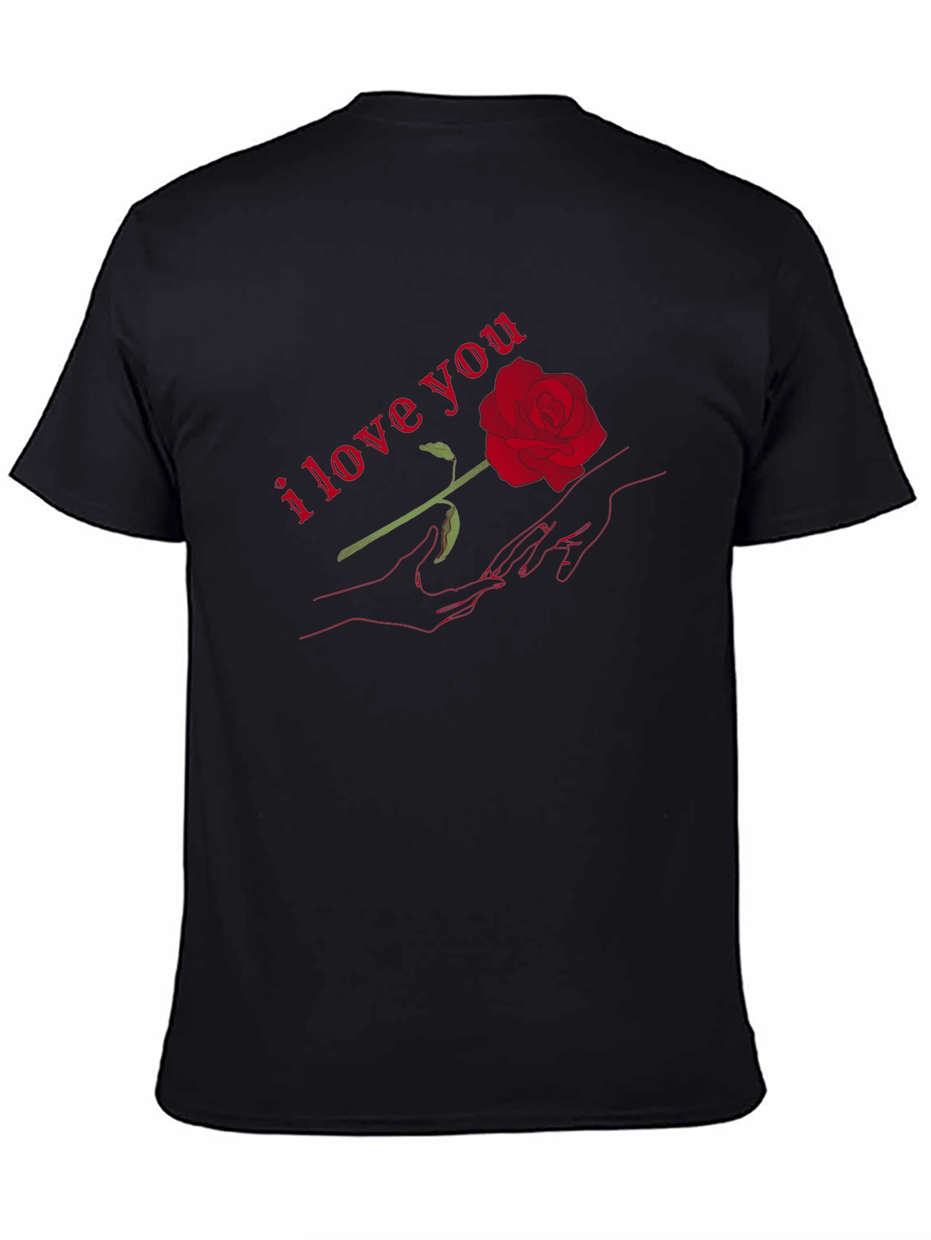 Romantic I Love You Rose Graphic T-Shirt - Black