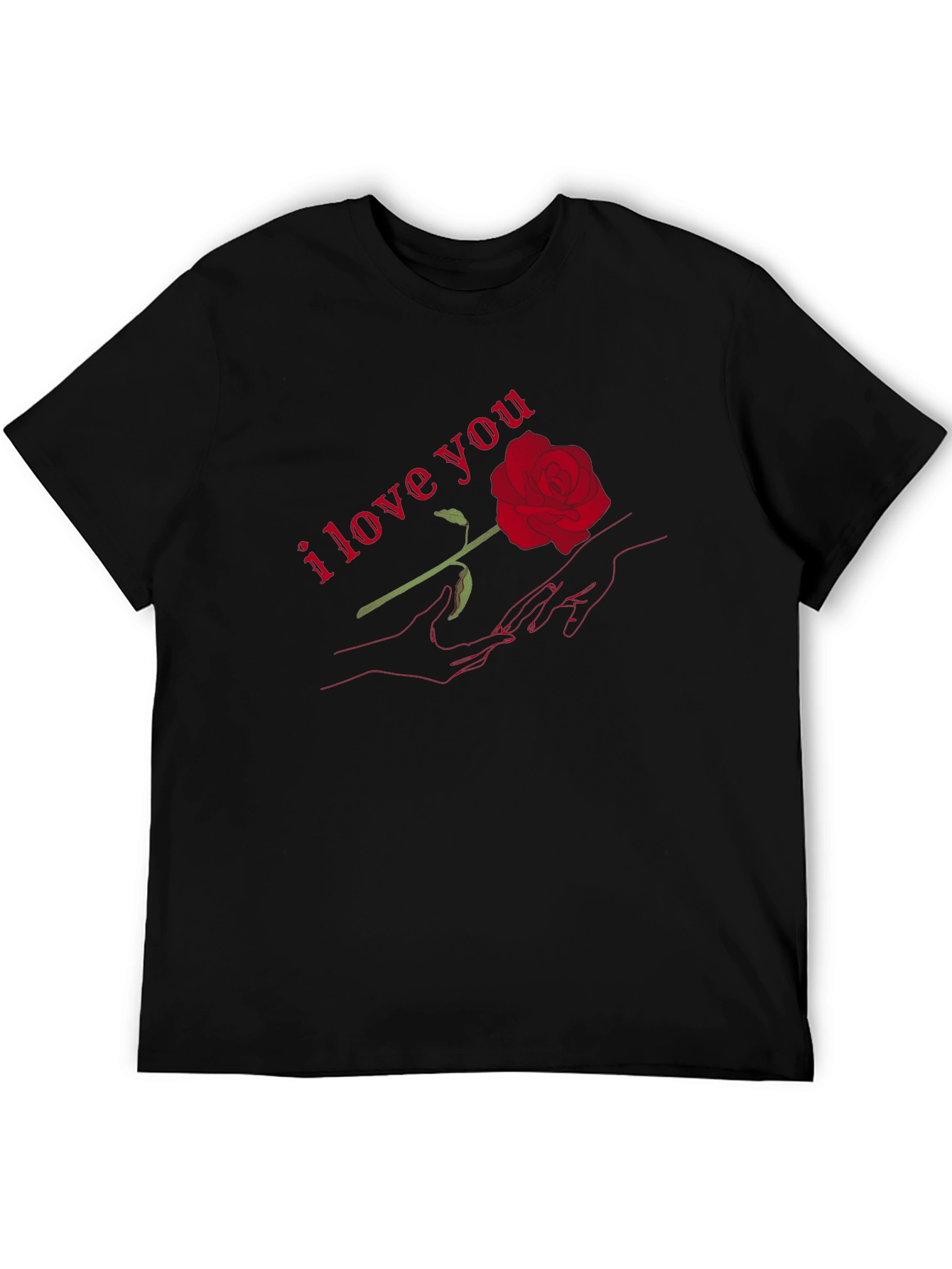 Romantic I Love You Rose Graphic T-Shirt - Black