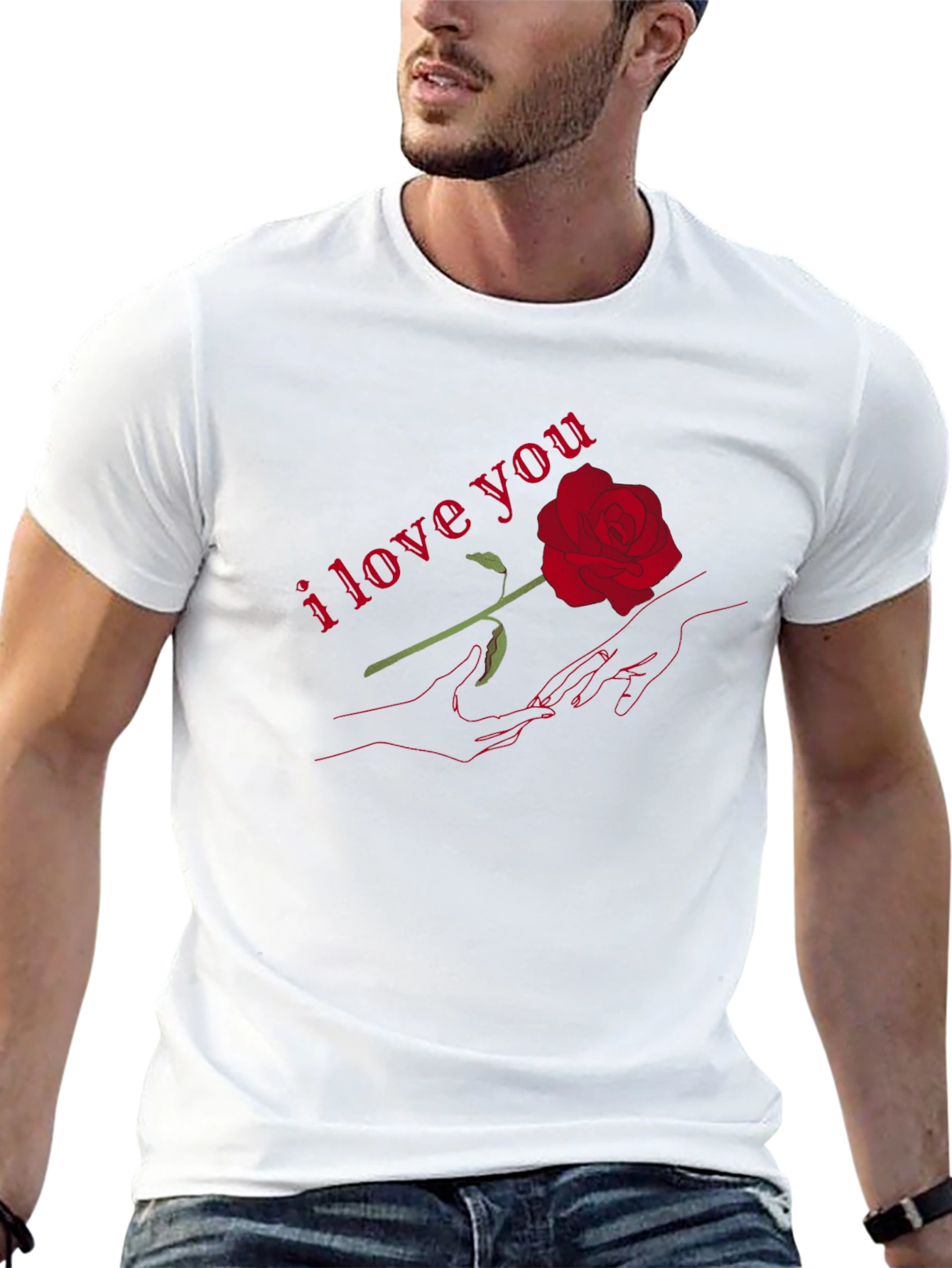 Romantic I Love You Rose Graphic T-Shirt - Black