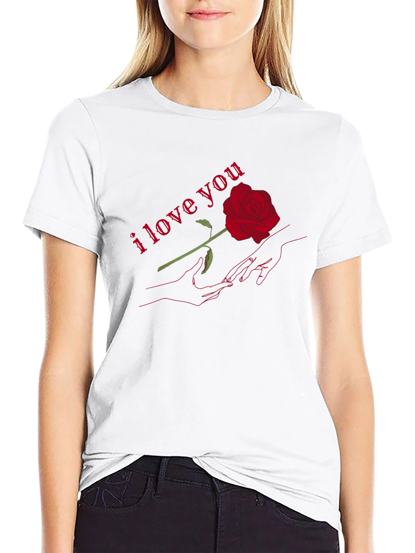 Romantic I Love You Rose Graphic T-Shirt - Black