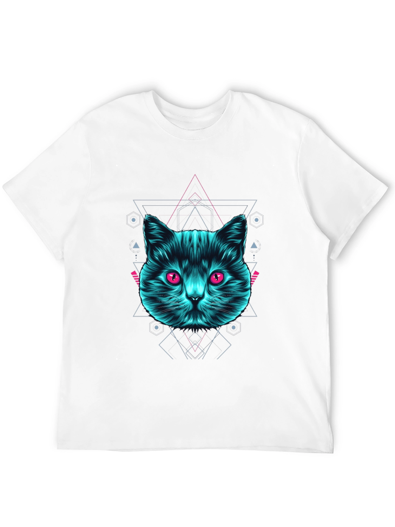Geometric Cat Graphic Tee - Trendy Black T-Shirt