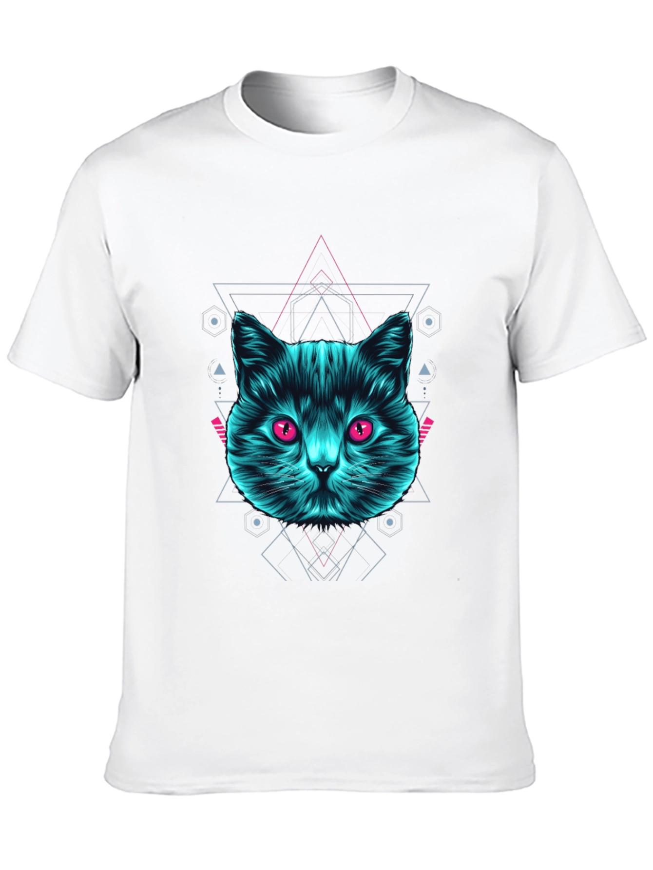 Geometric Cat Graphic Tee - Trendy Black T-Shirt
