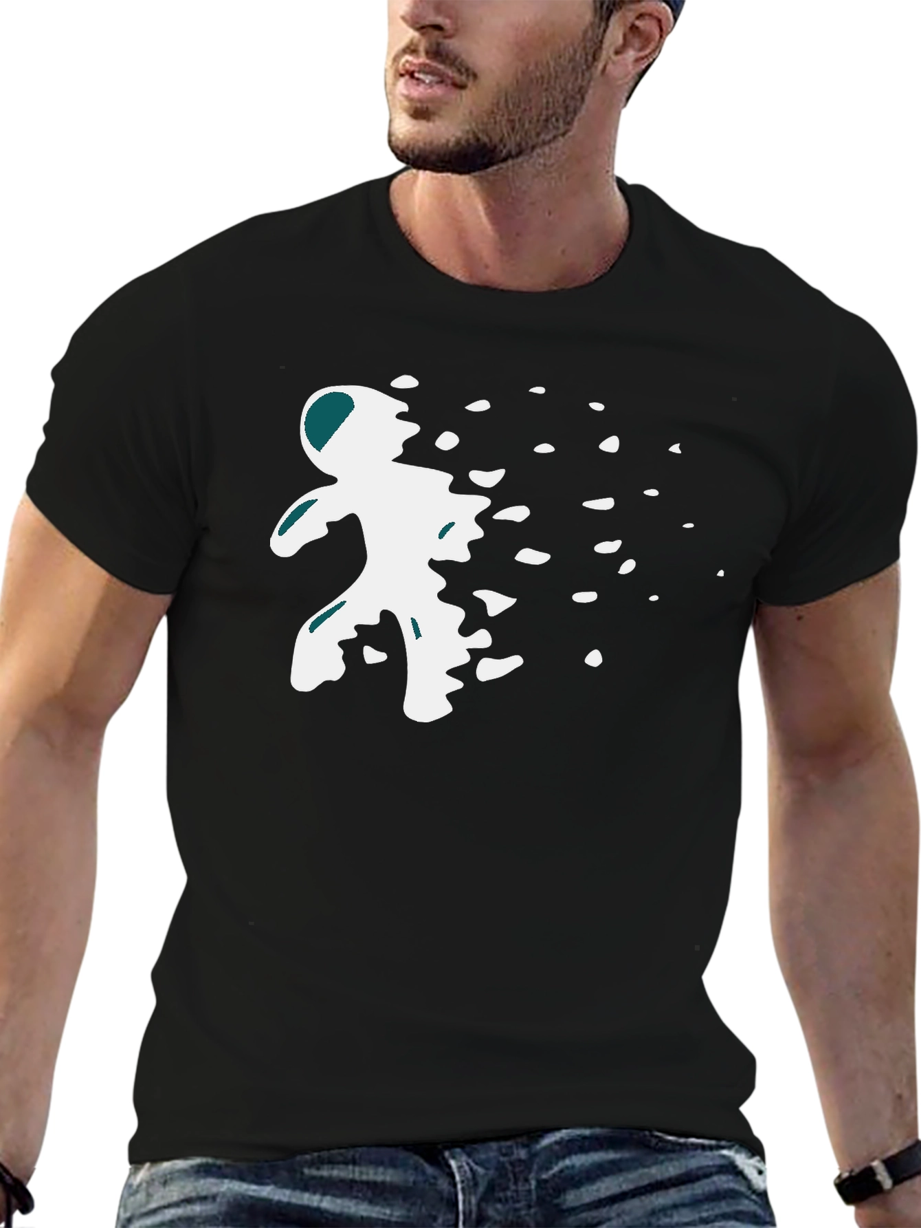 Abstract Spaceman Graphic Tee - Black Casual Shirt