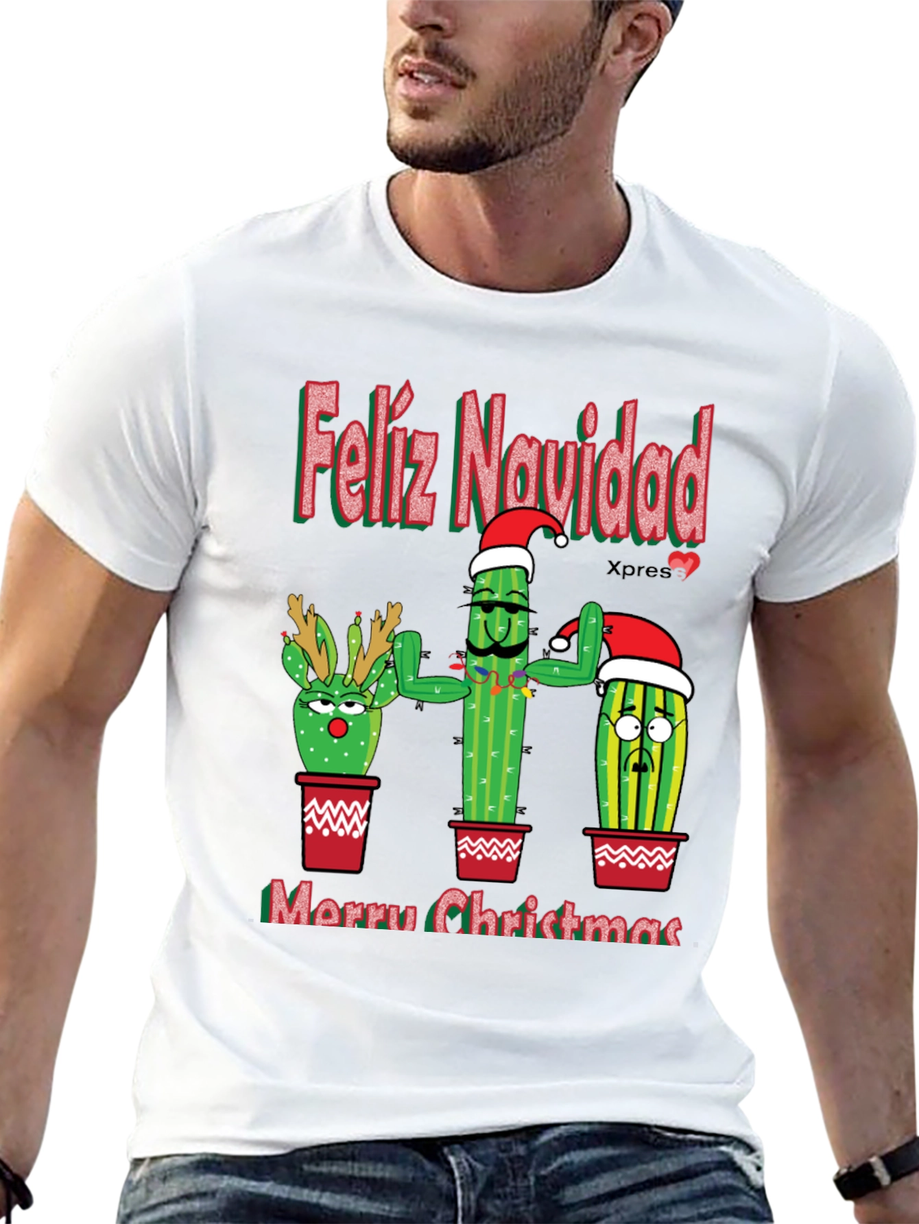 Feliz Navidad Christmas Cactus T-Shirt Holiday Tee