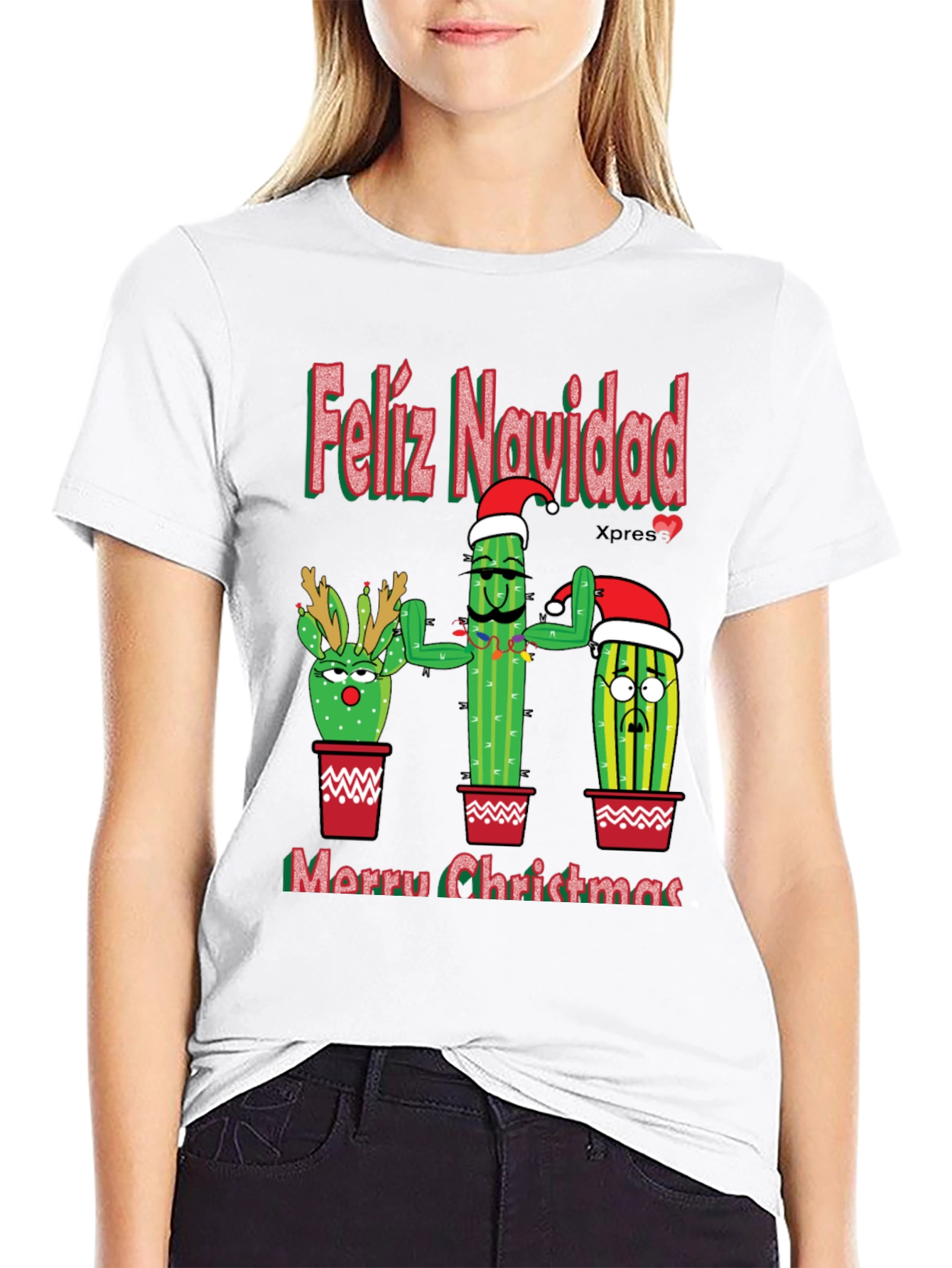 Feliz Navidad Christmas Cactus T-Shirt Holiday Tee