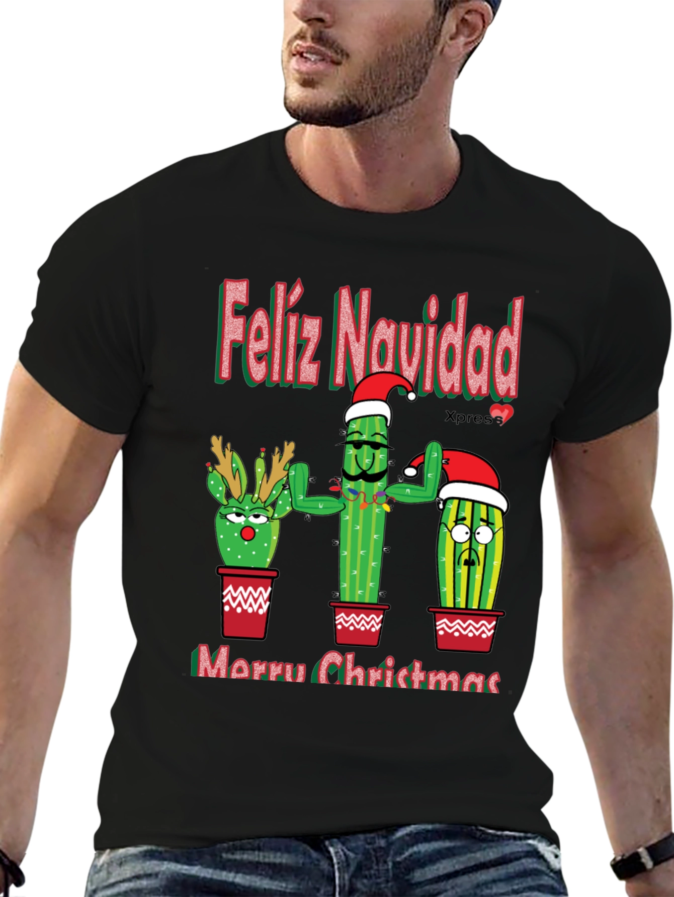 Feliz Navidad Christmas Cactus T-Shirt Holiday Tee