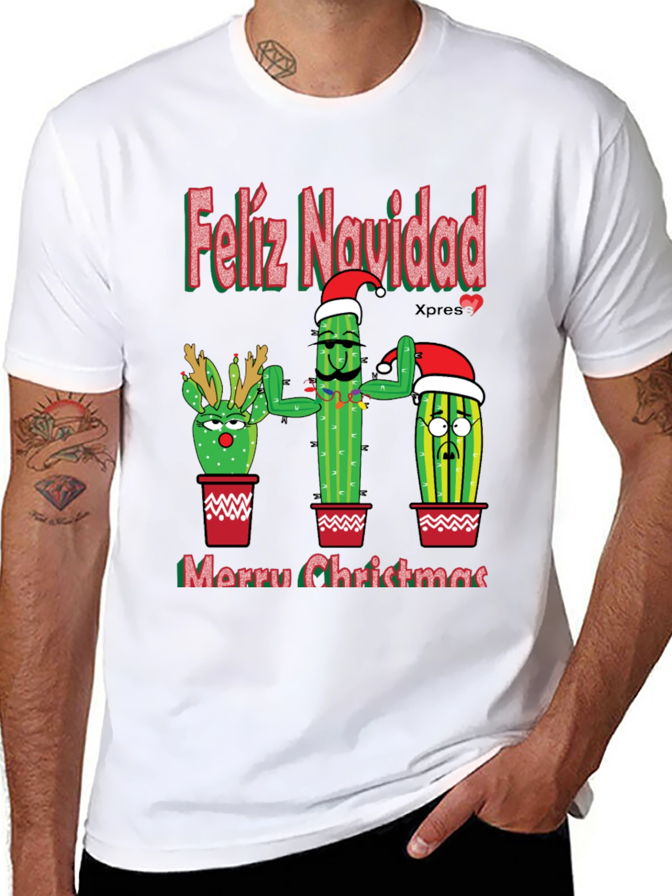 Feliz Navidad Christmas Cactus T-Shirt Holiday Tee