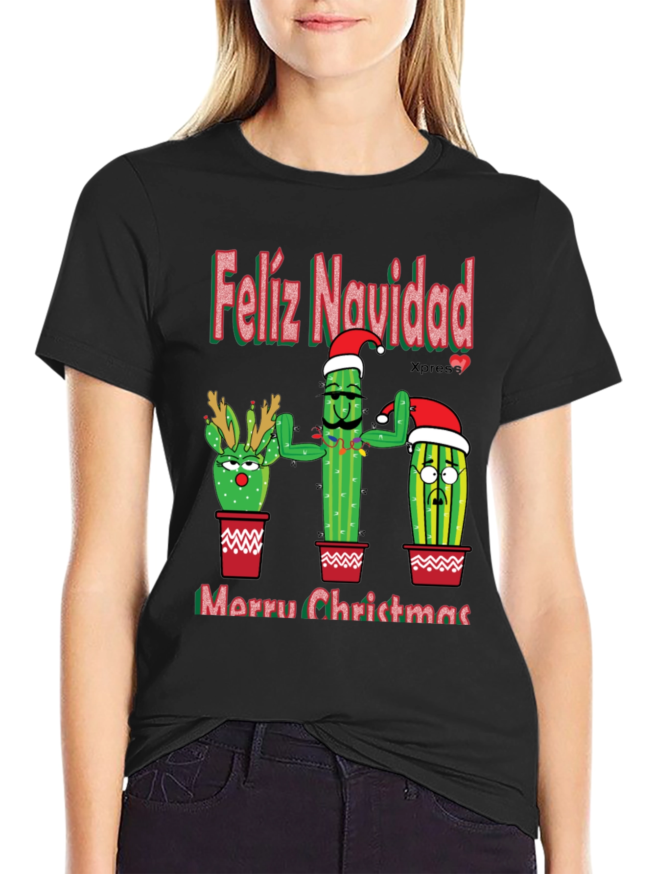 Feliz Navidad Christmas Cactus T-Shirt Holiday Tee