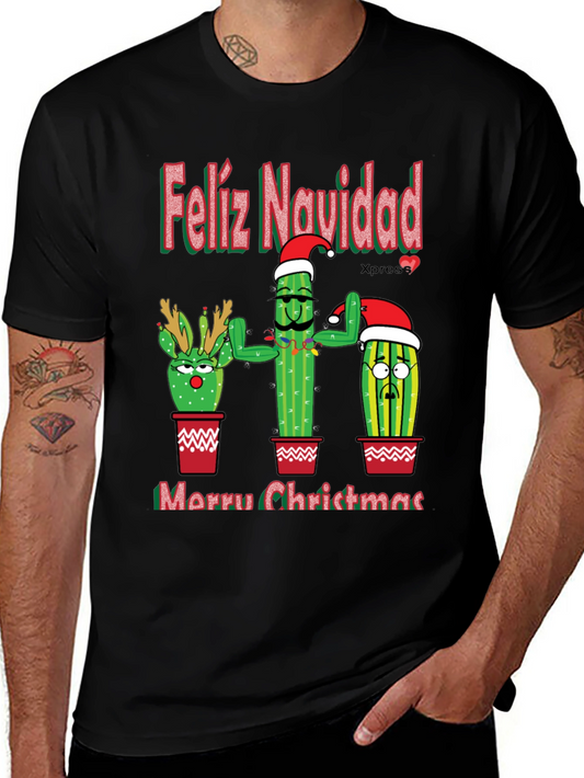Feliz Navidad Christmas Cactus T-Shirt Holiday Tee