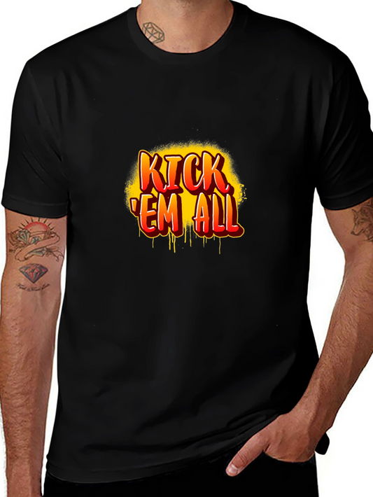 Kick Em All Graphic Print Black T-Shirt