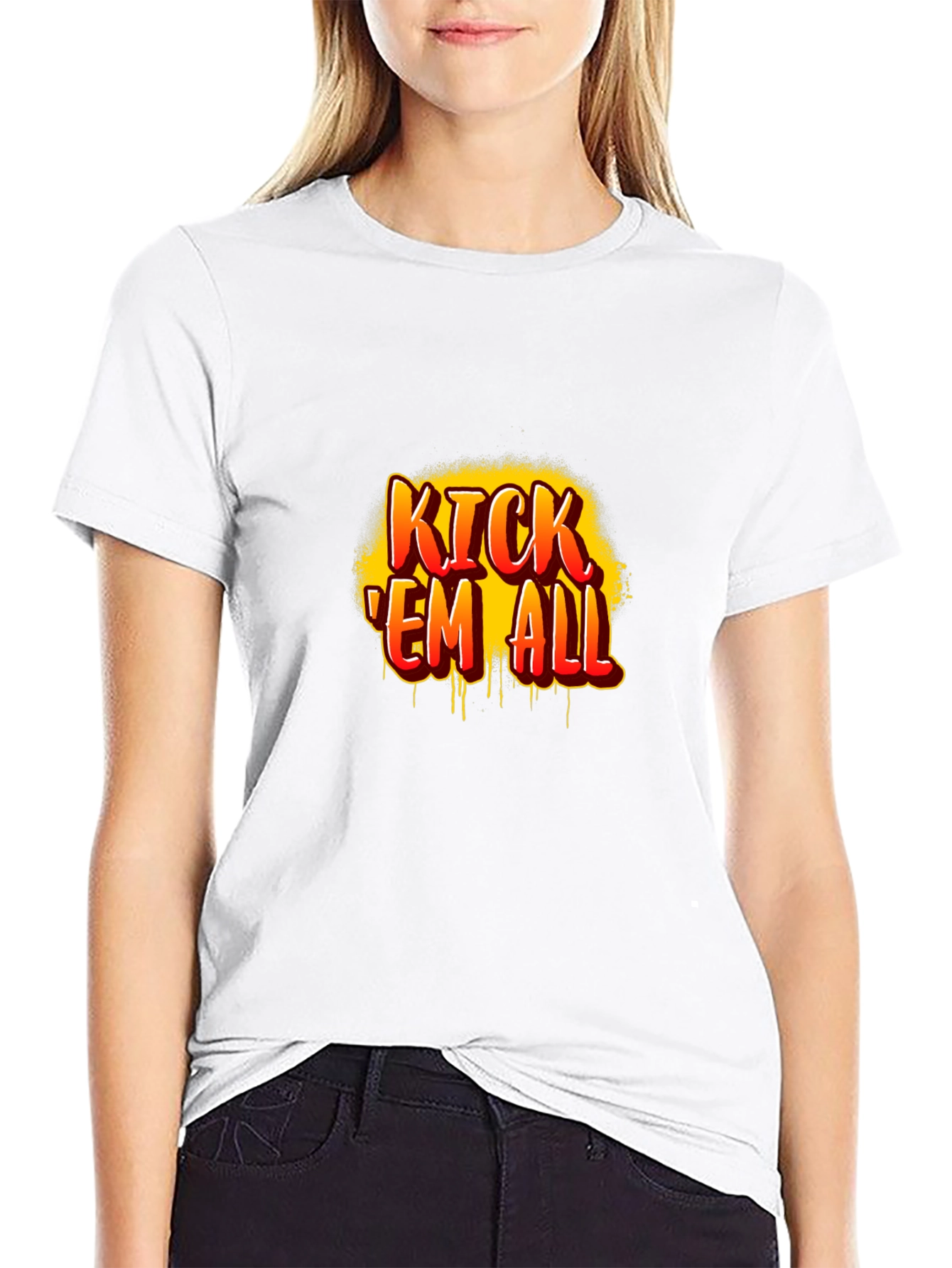Kick Em All Graphic Print Black T-Shirt