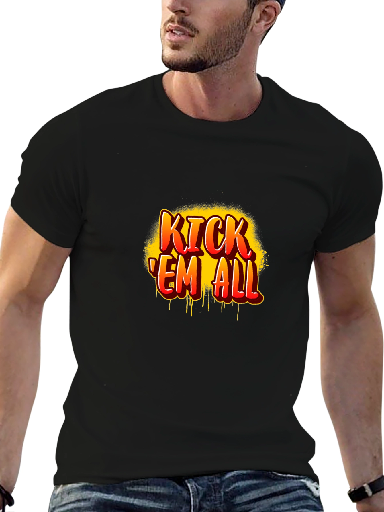 Kick Em All Graphic Print Black T-Shirt