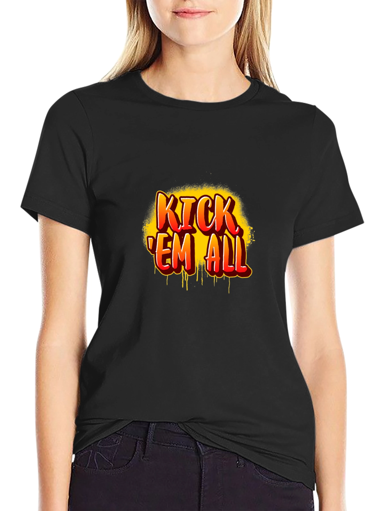 Kick Em All Graphic Print Black T-Shirt