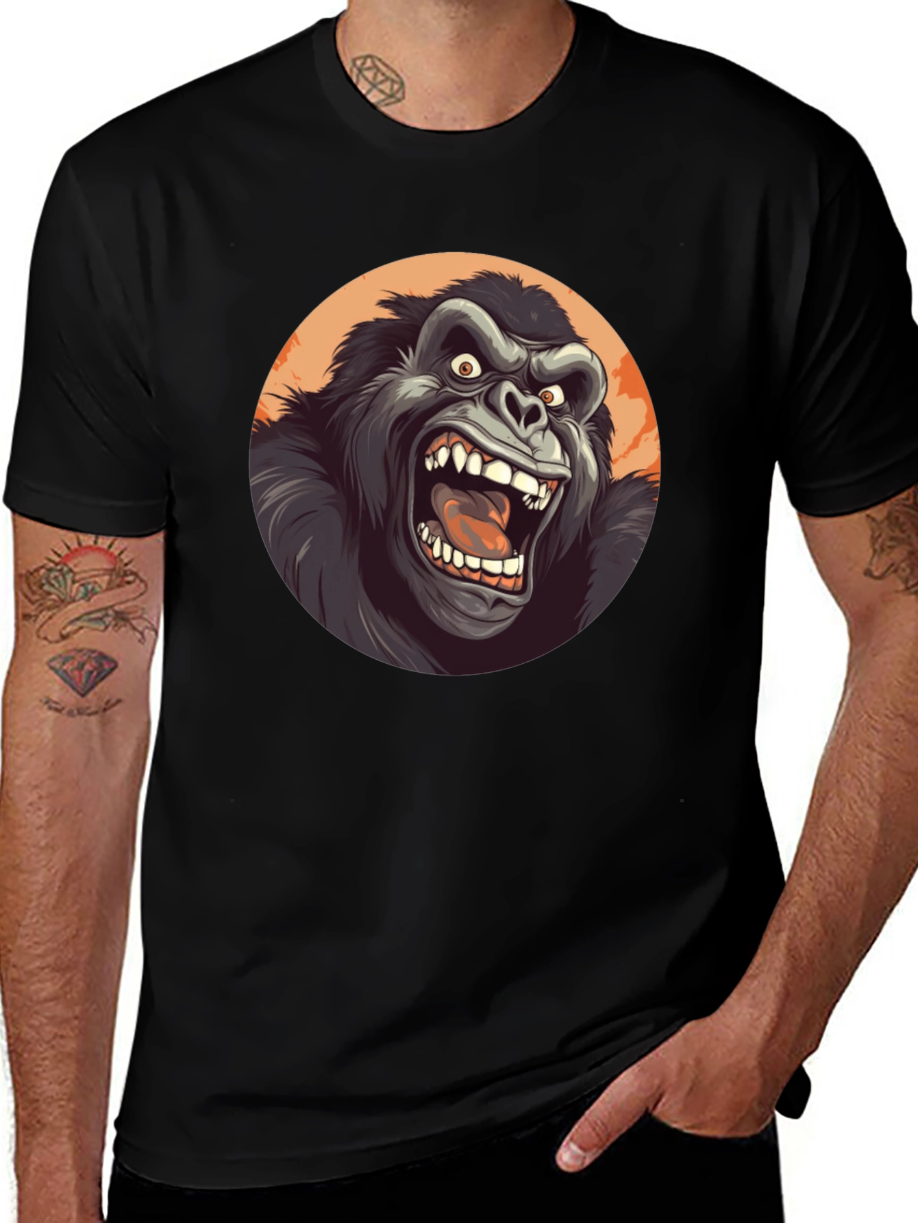 Roaring Gorilla Graphic Tee - Black Crew Neck