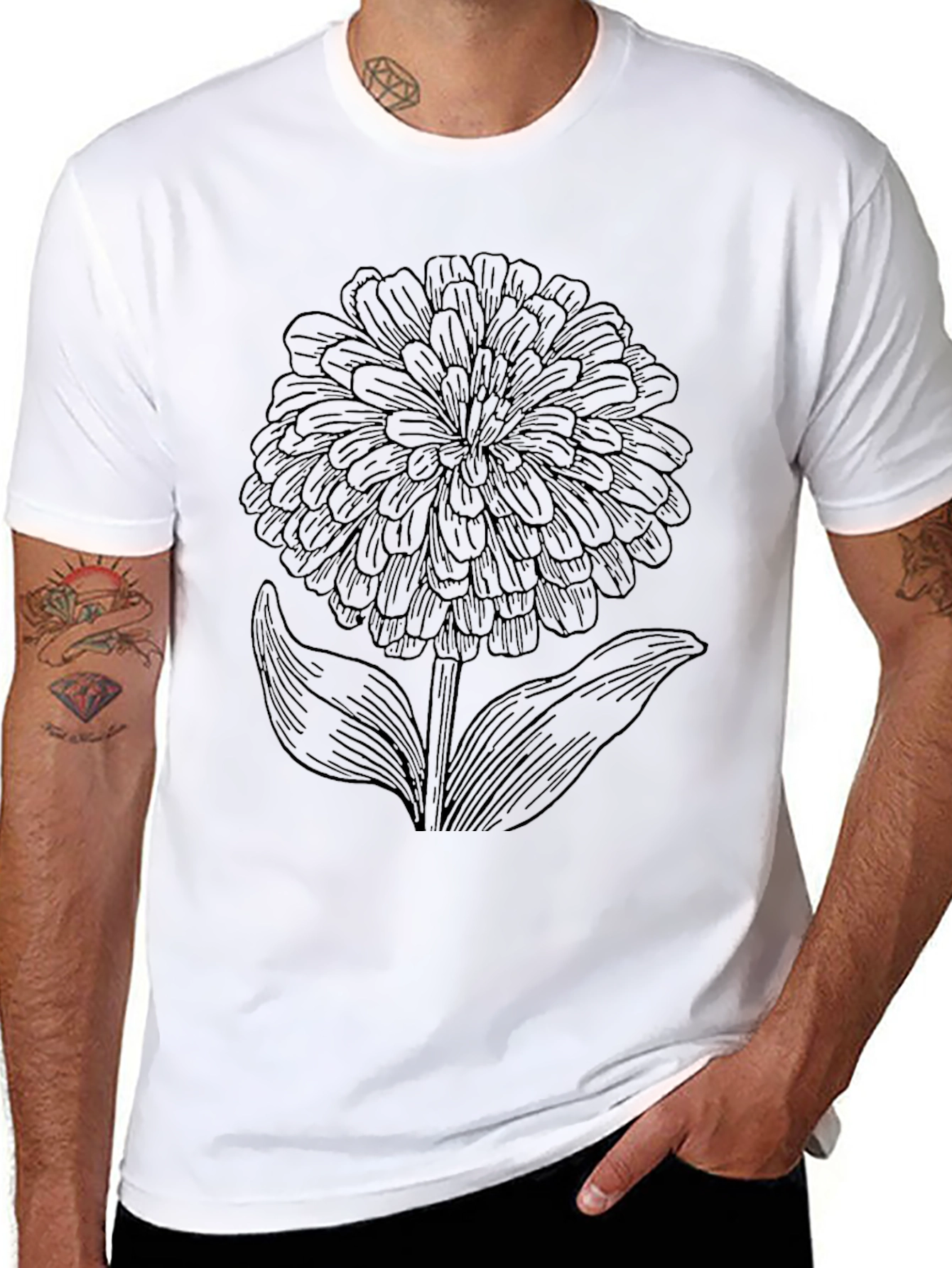 Mens Black T-Shirt with Floral Graphic