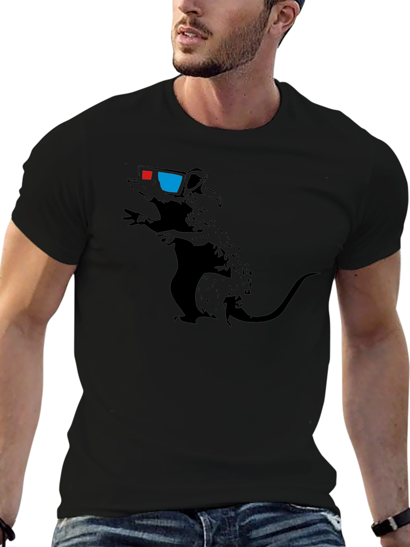 Rat with 3D Glasses Graphic Tee - Black